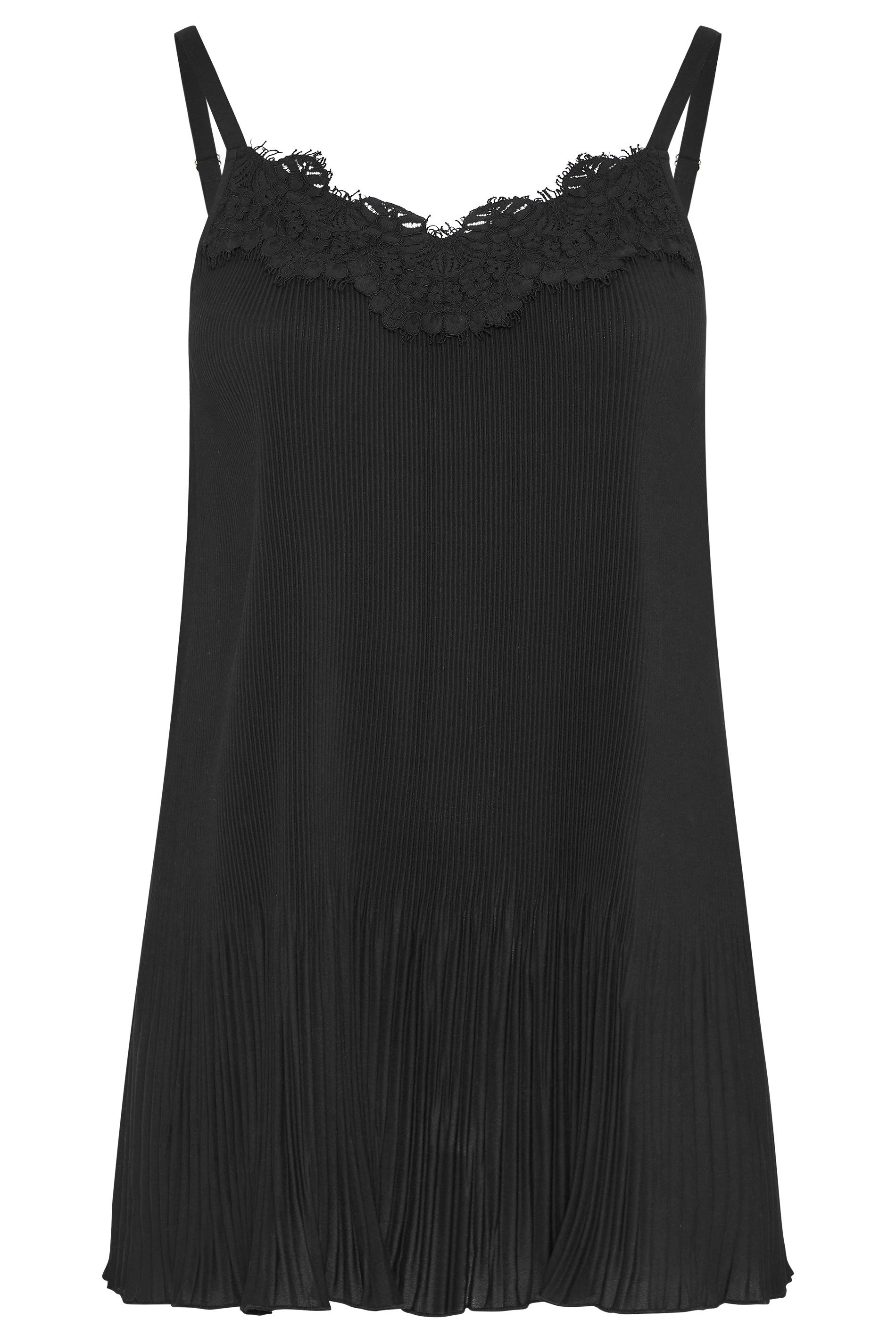 YOURS LONDON Black Pleat Lace Cami | Yours Clothing
