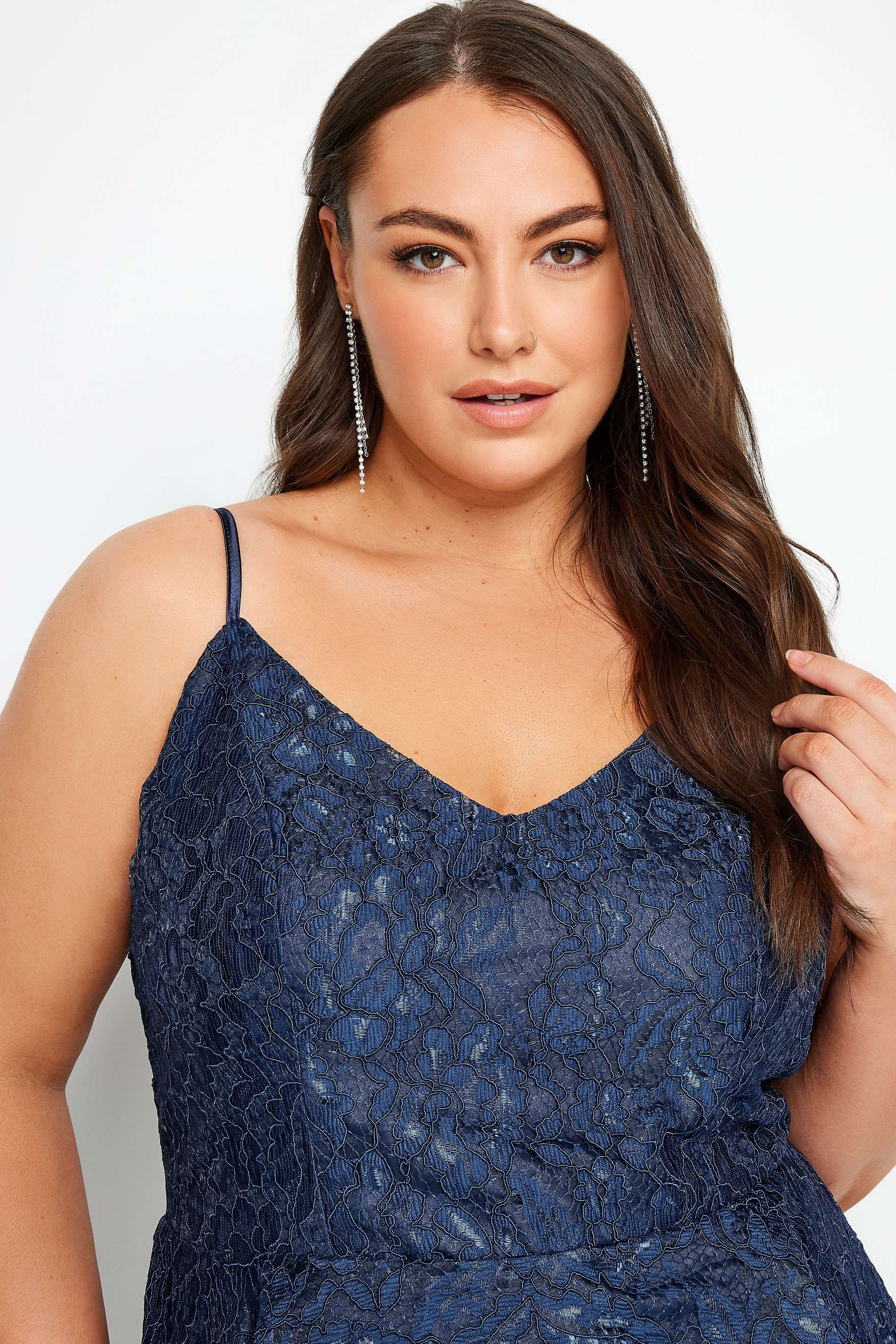 YOURS LONDON Plus Size Navy Blue Lace Midi Dress | Yours Clothing