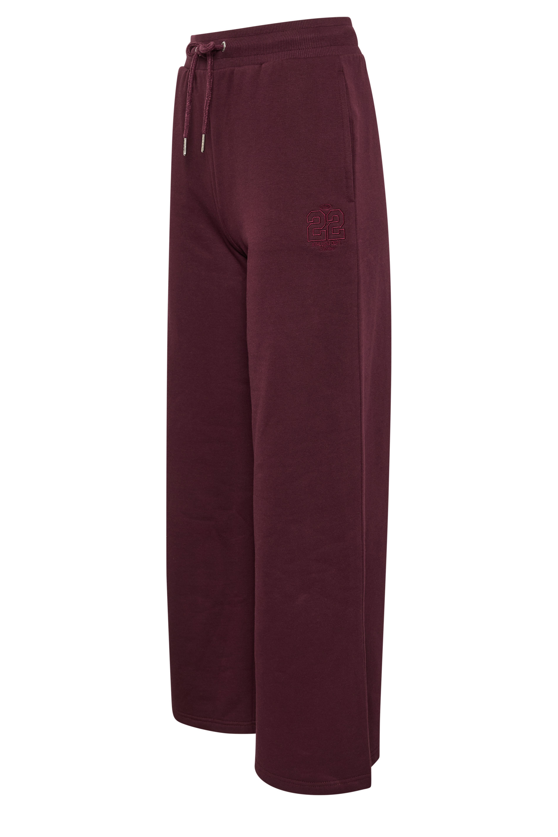 PixieGirl Petite Women's Dark Red Embroidered '22' Slogan Wide Leg Joggers | PixieGirl  1