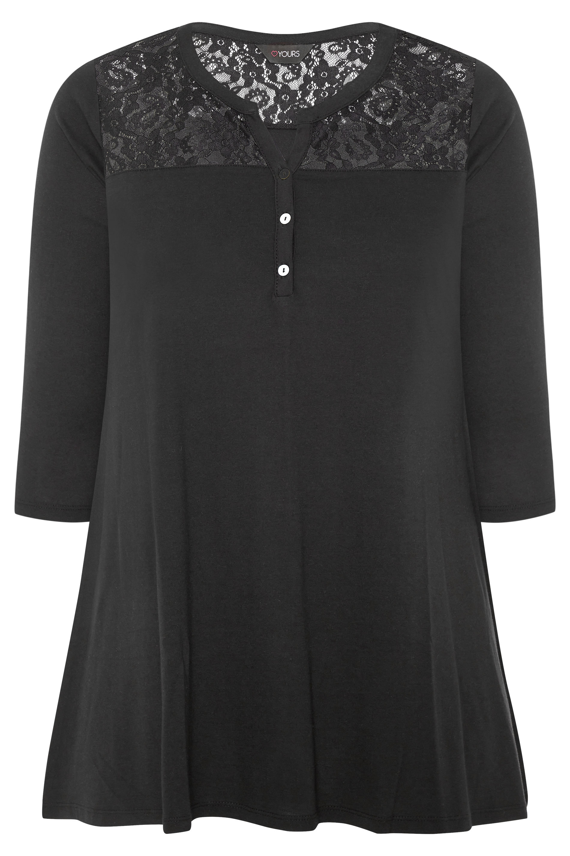 Black Lace Insert Placket Top | Yours Clothing