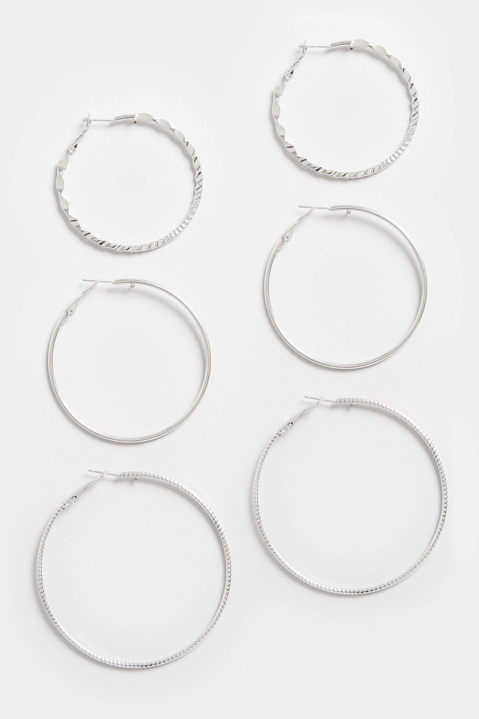 3 PACK Silver Large Hoop Earrings Set 2