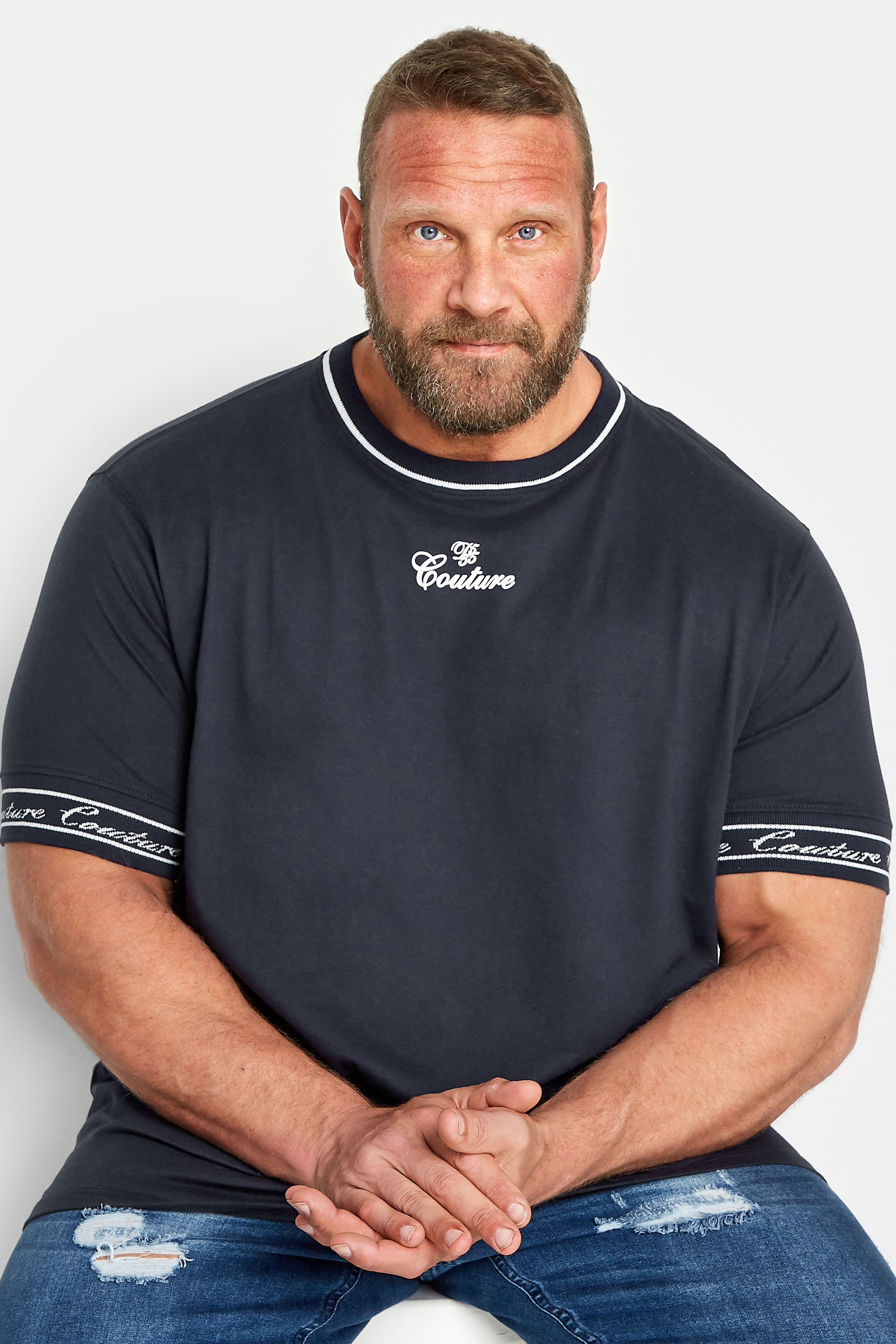 D555 Big & Tall Navy Blue Couture Crew Neck T-Shirt | BadRhino 1