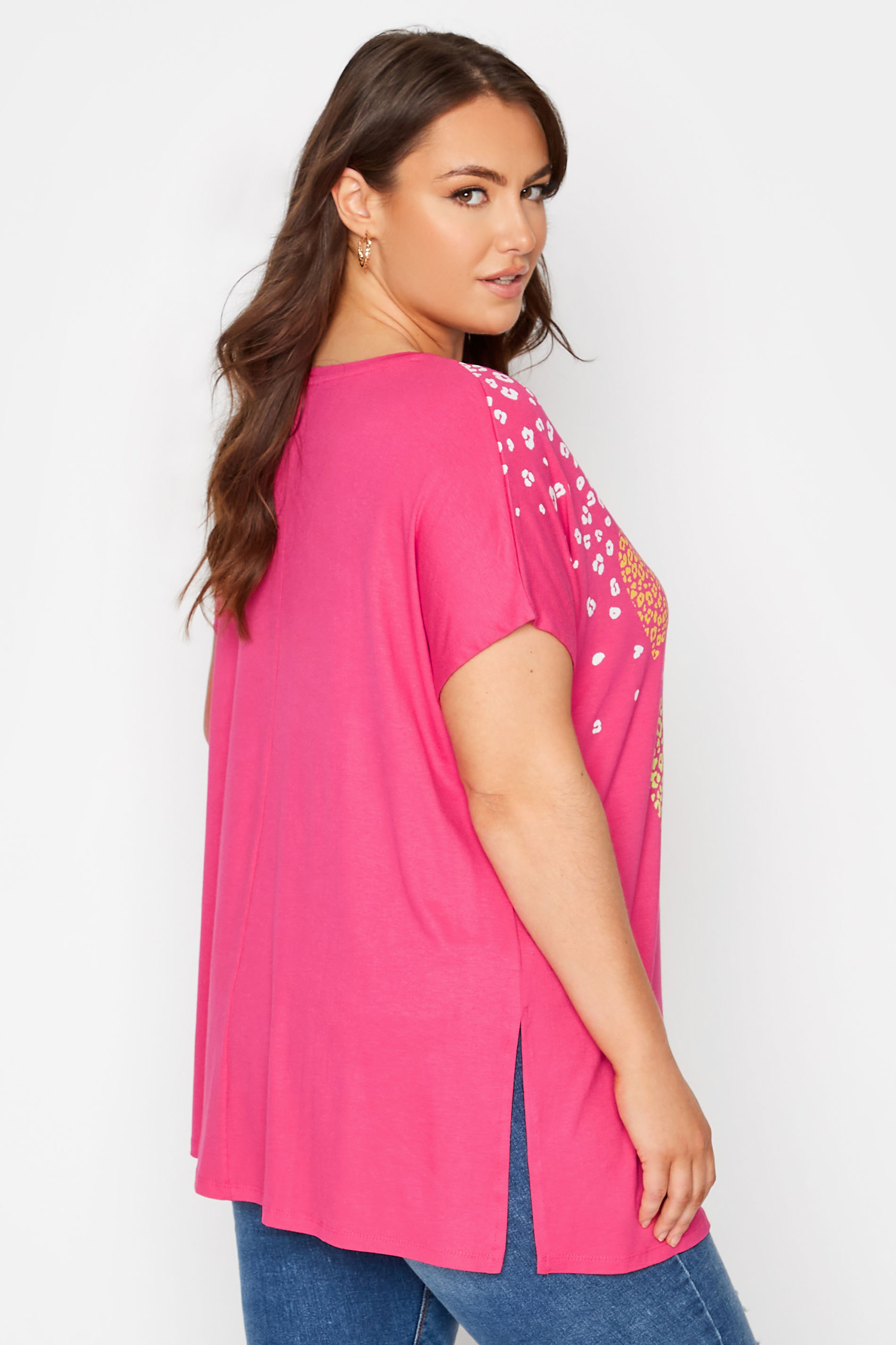 Grande taille  Tops Grande taille  Tops Jersey | T-Shirt Rose Coeurs Léopard en Jersey - LS46576