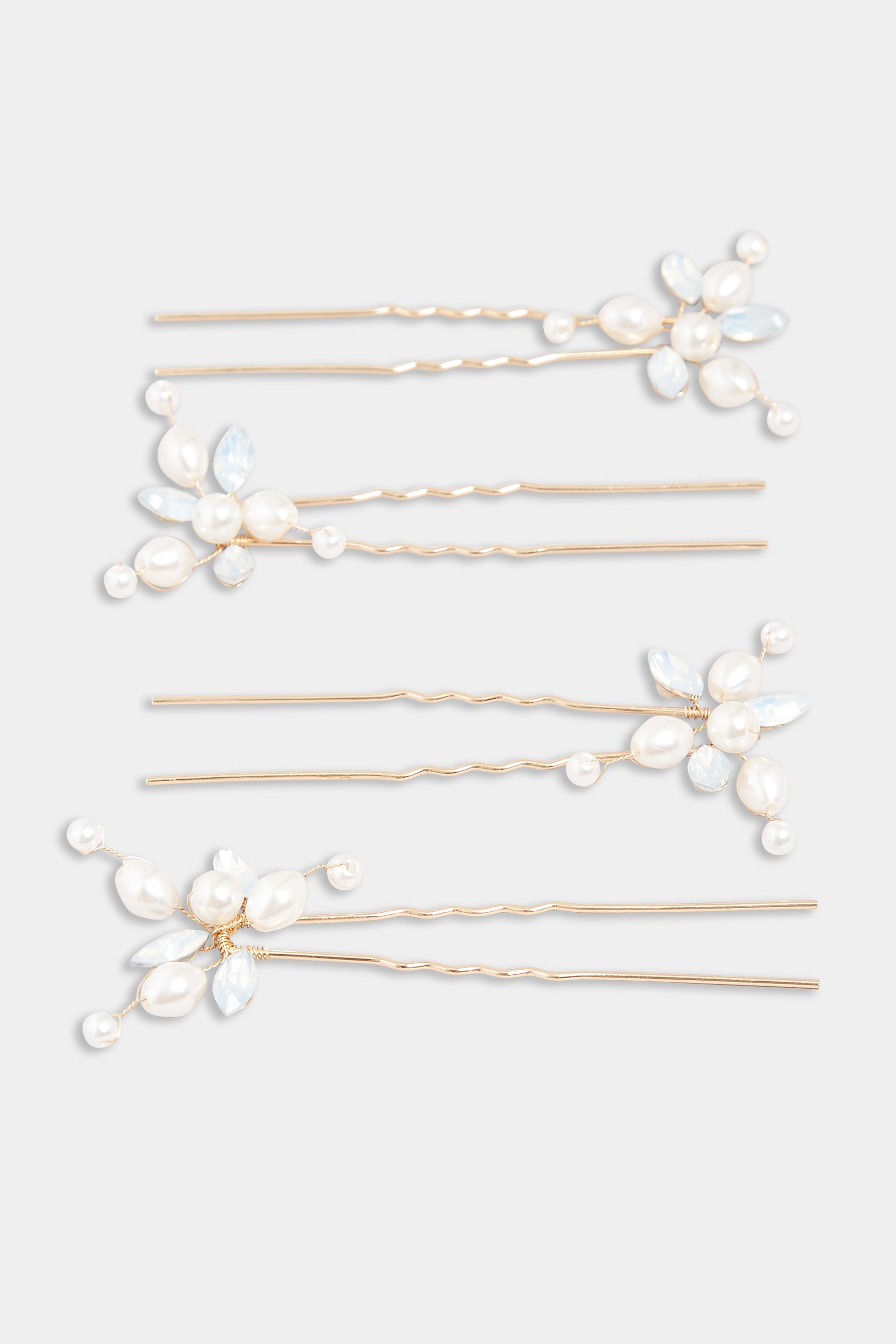 4 PACK White Pearl Diamante Hair Pin Set | Yours Clothing 2