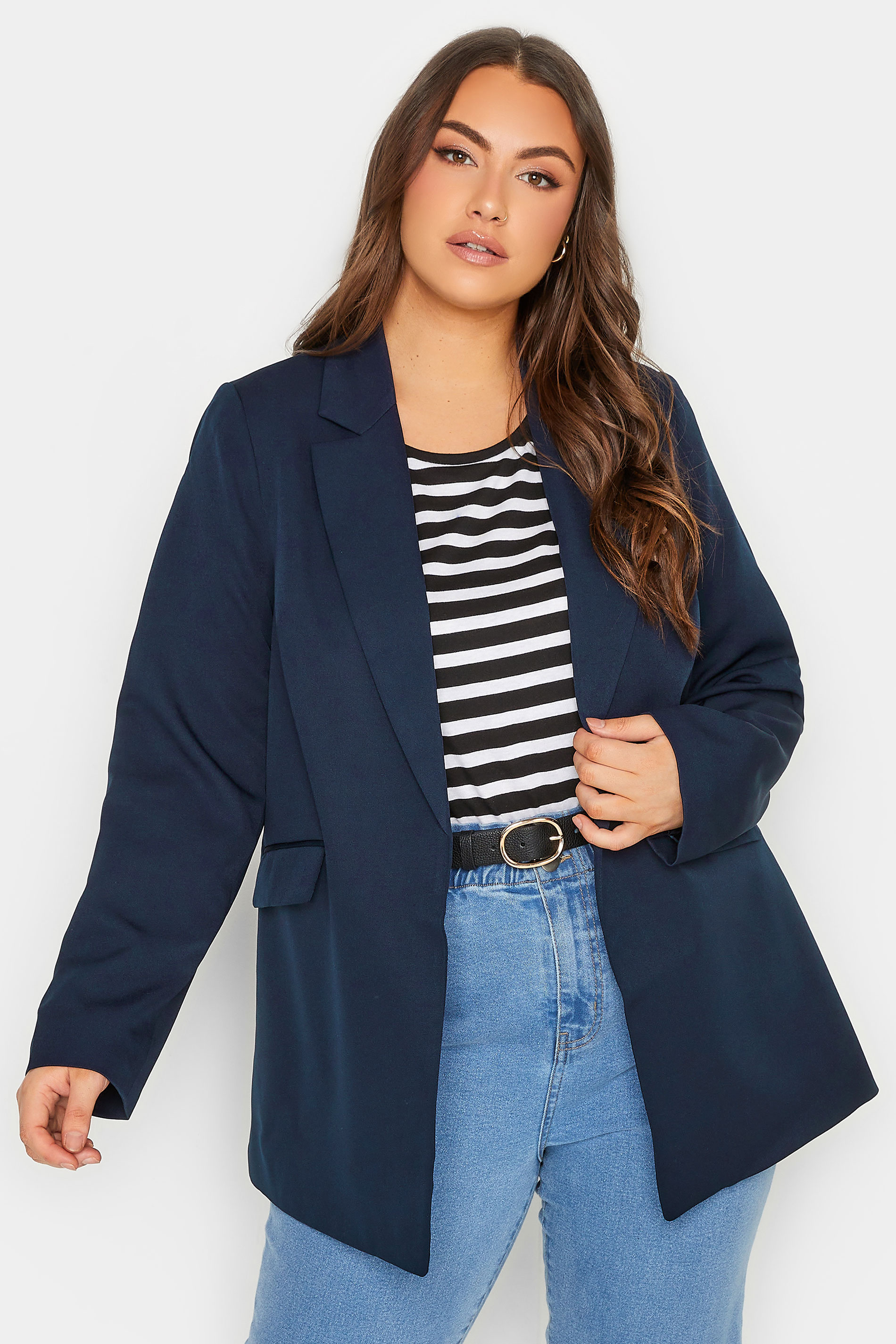 Plus Size Navy Blue Lined Blazer | Yours Clothing 1