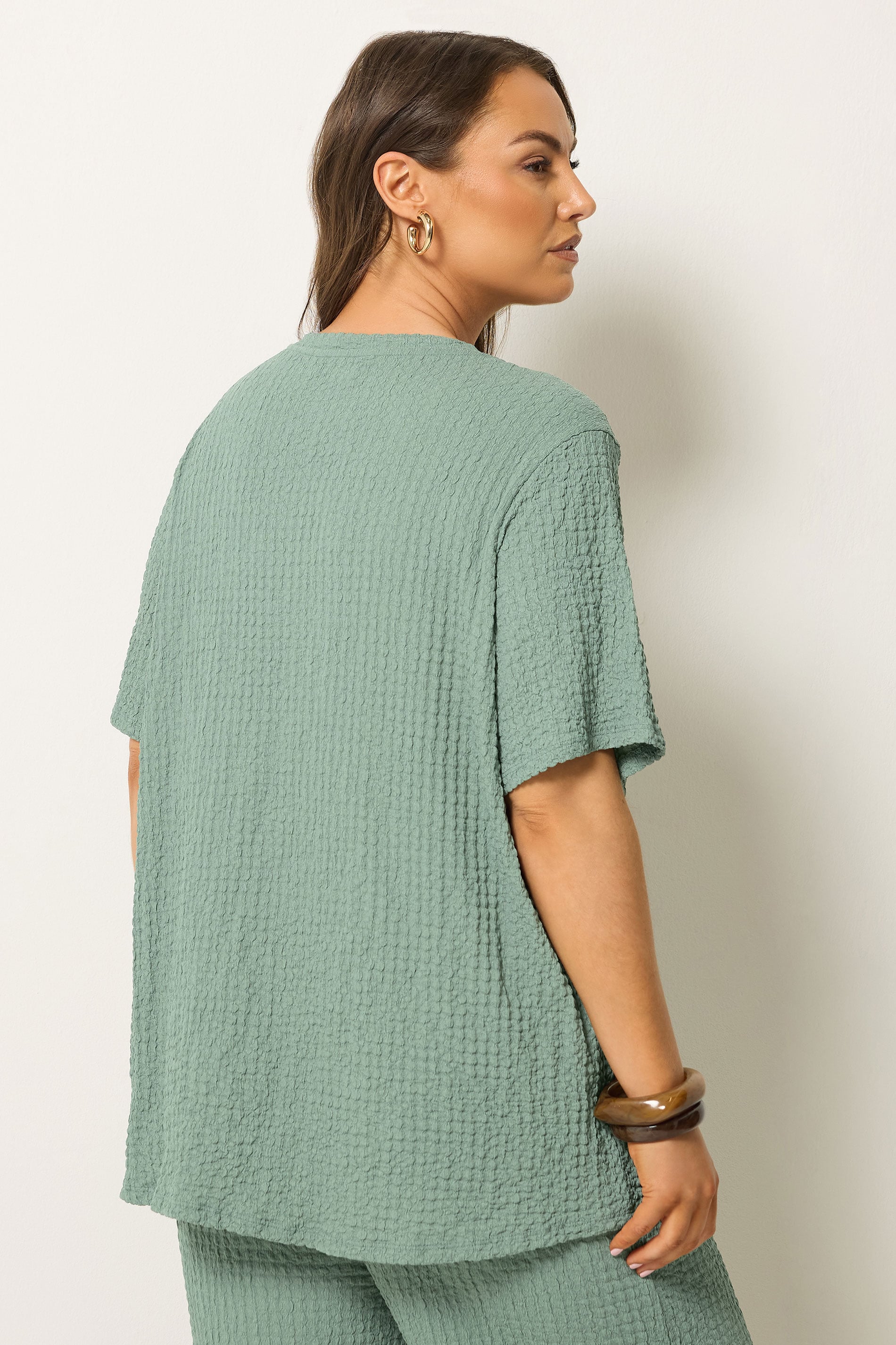YOURS Plus Size Sage Green Button Detail Bubble Texture Top | Yours Clothing 2