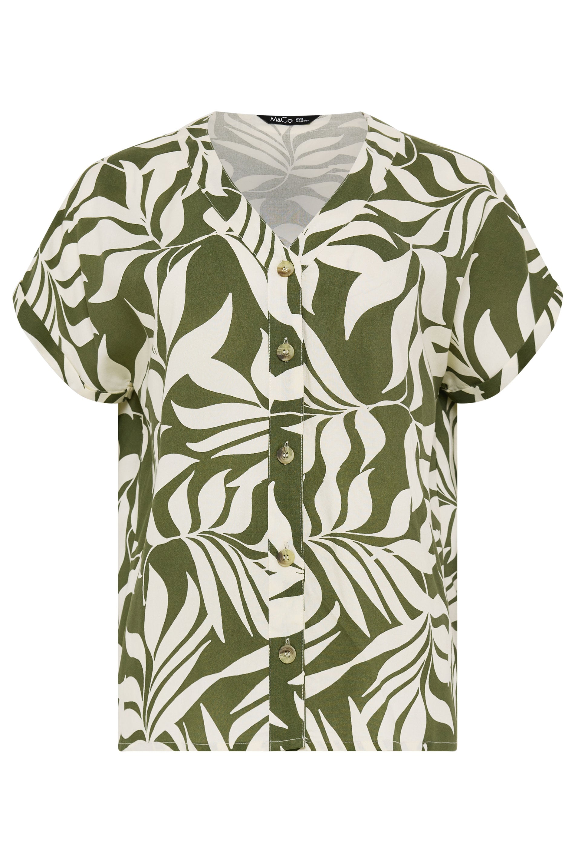 M&Co Khaki Green Leaf Print Short Sleeve Blouse | M&Co 5