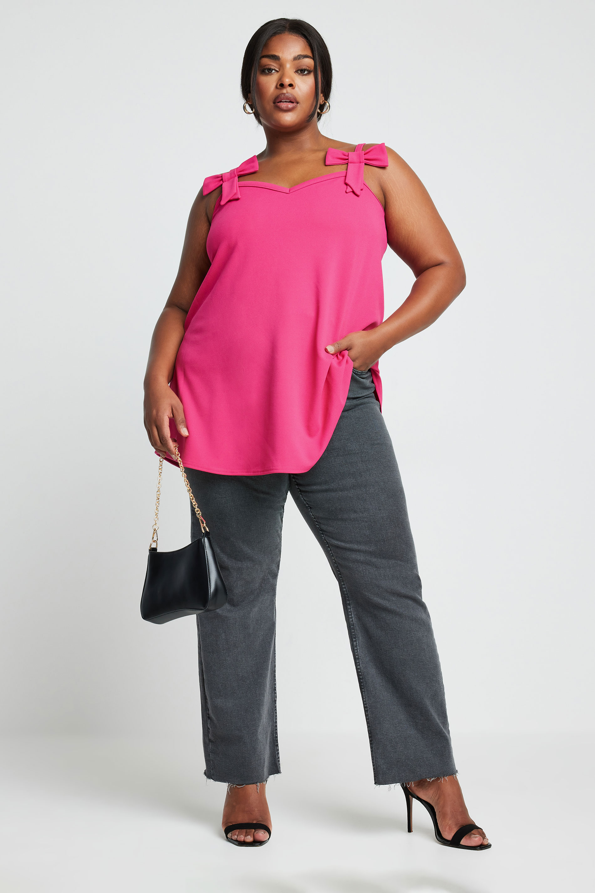 LIMITED COLLECTION Plus Size Pink Bow Detail Cami Top | Yours Clothing 2