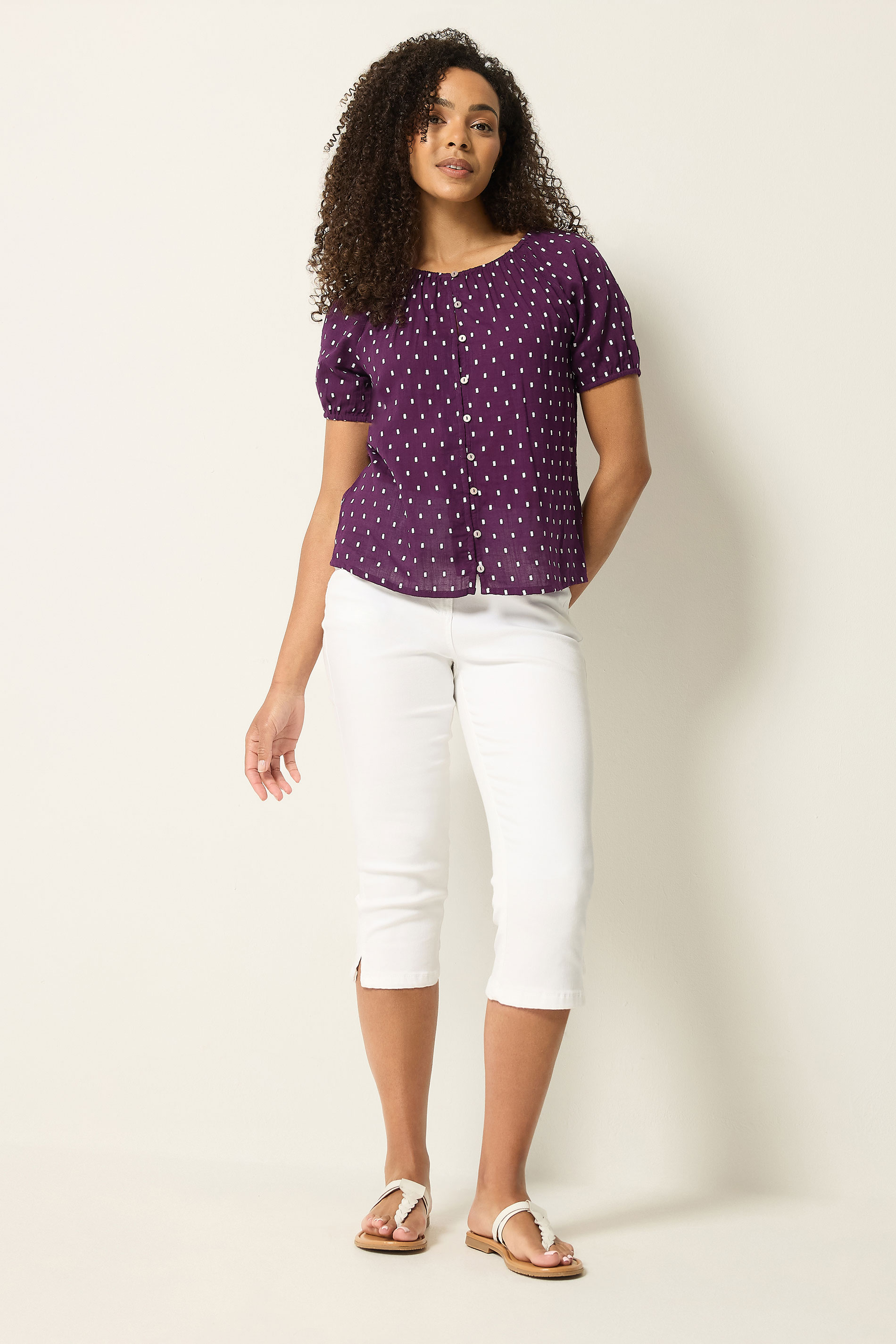 M&Co Berry Purple Dobby Short Sleeve Blouse | M&Co 1