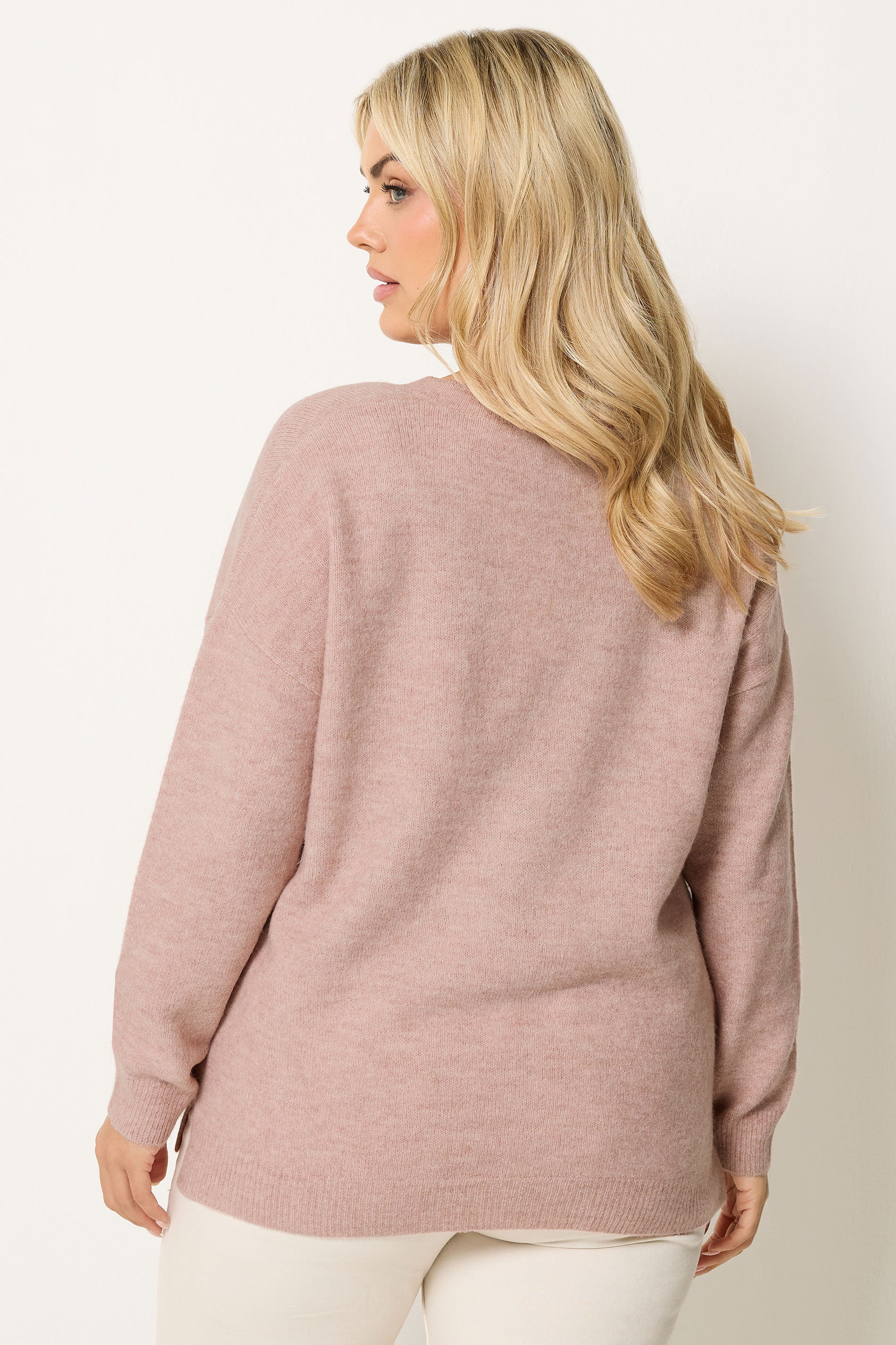 YOURS Plus Size Pink V-Neck Soft Touch Jumper | Yours Clothing 4