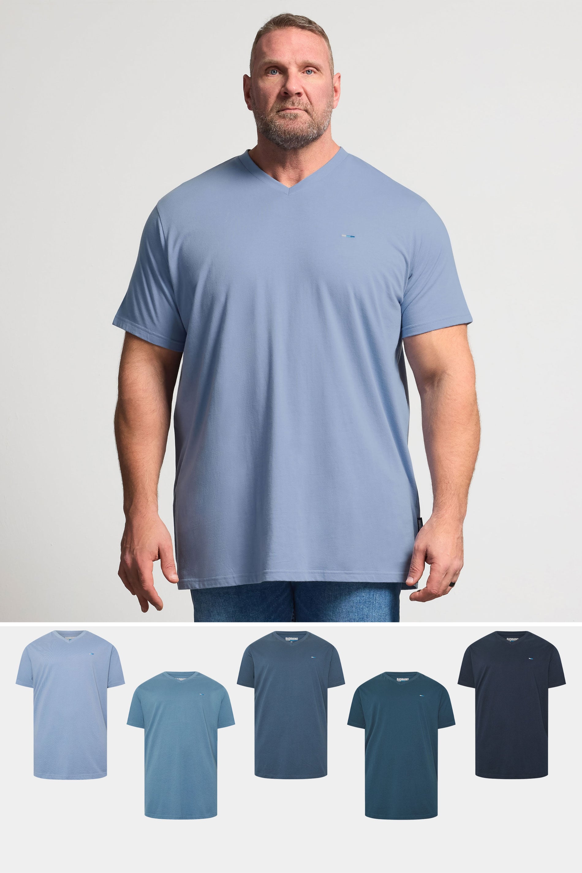 BadRhino Big & Tall Navy Blue 5 Pack Extra Long V-Neck T-Shirts | BadRhino 1