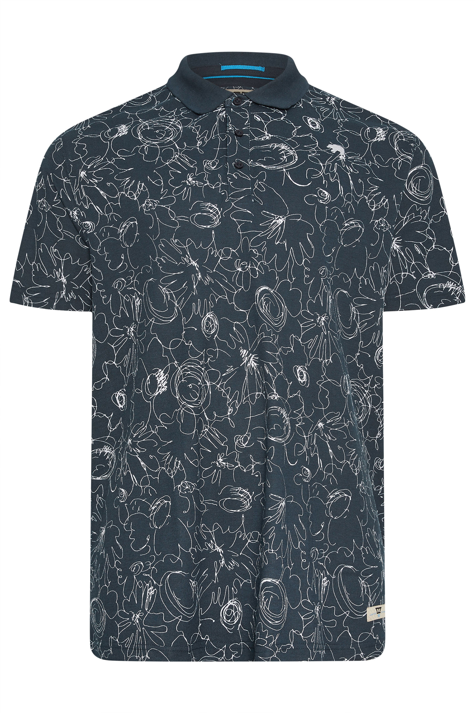 D555 Big & Tall Navy Blue Abstract Print Pique Polo Shirt | BadRhino 3