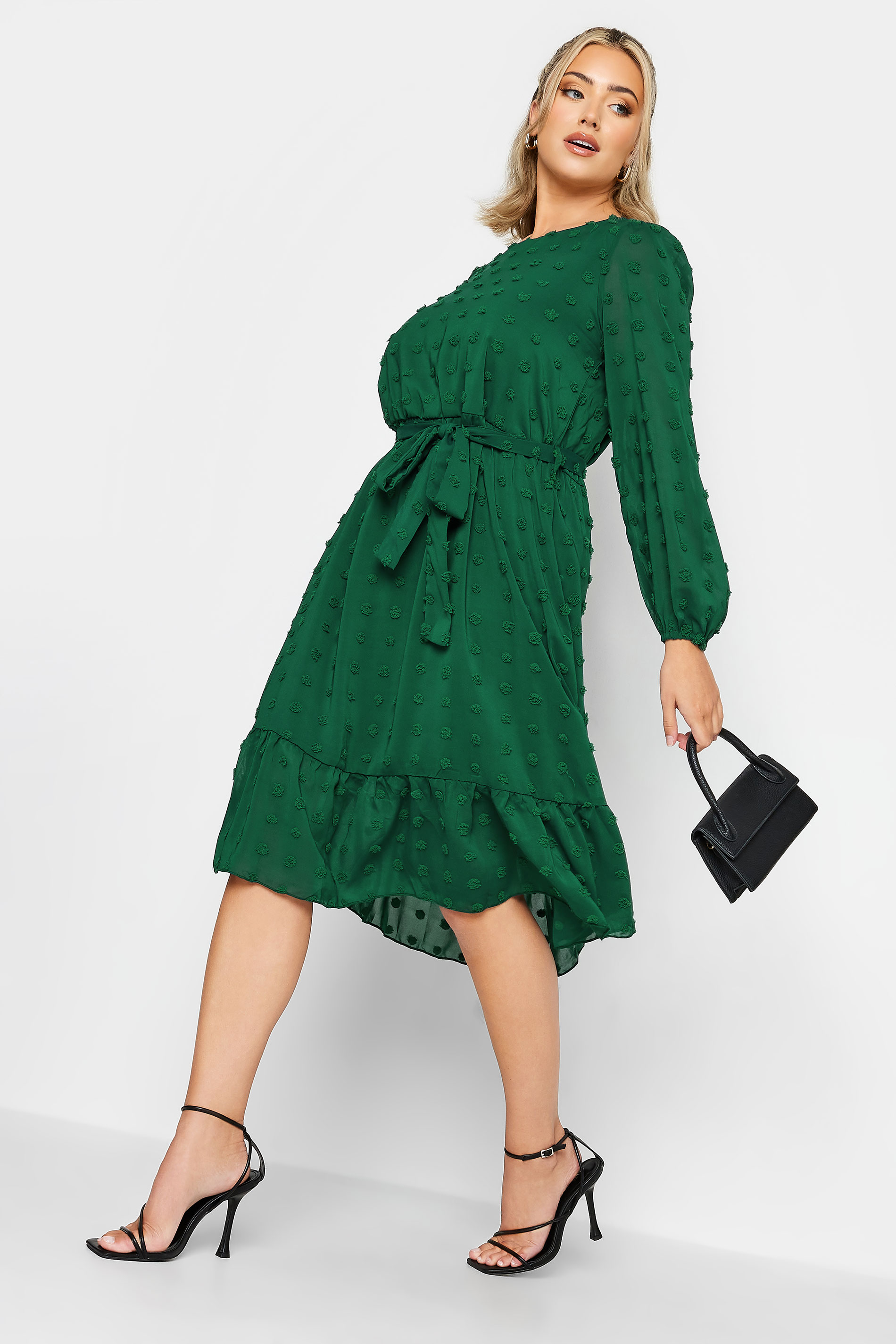 Plus Size YOURS LONDON Green Dobby Puff Sleeve Dress | Yours Clothing 2