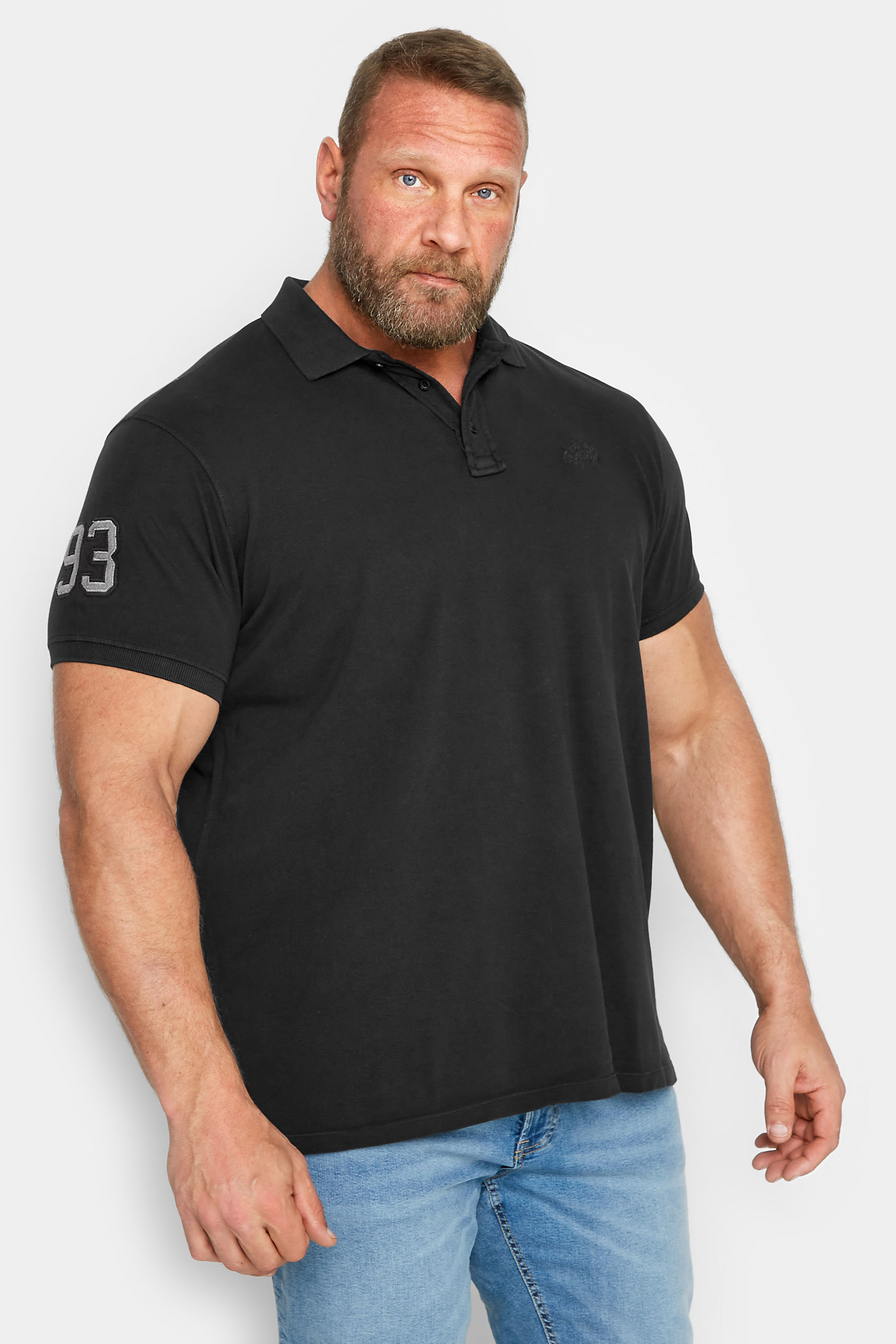 BLEND Big & Tall Black Washed Polo Shirt | BadRhino 1