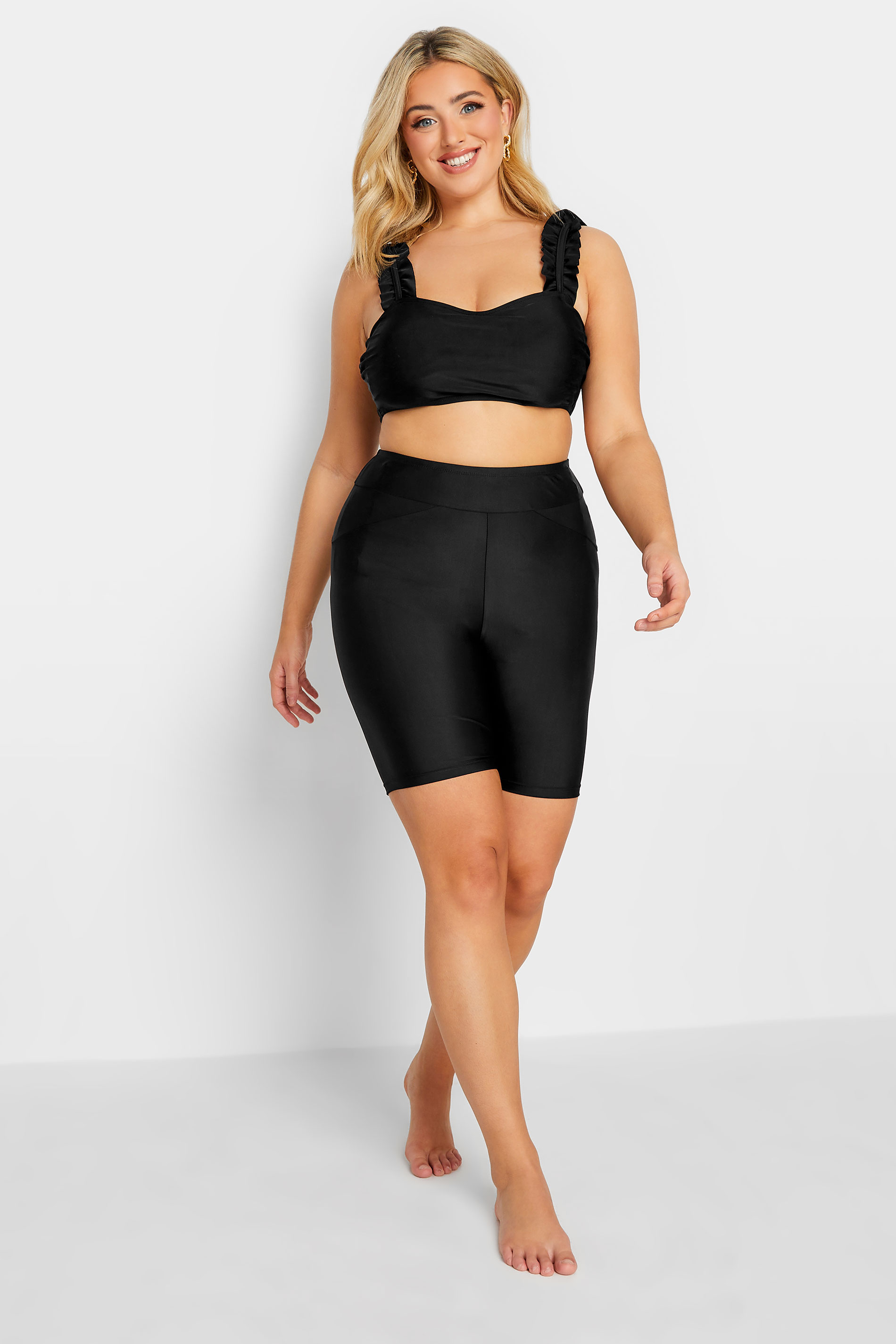 YOURS Plus Size Black Frill Strap Bikini Top | Yours Clothing 3