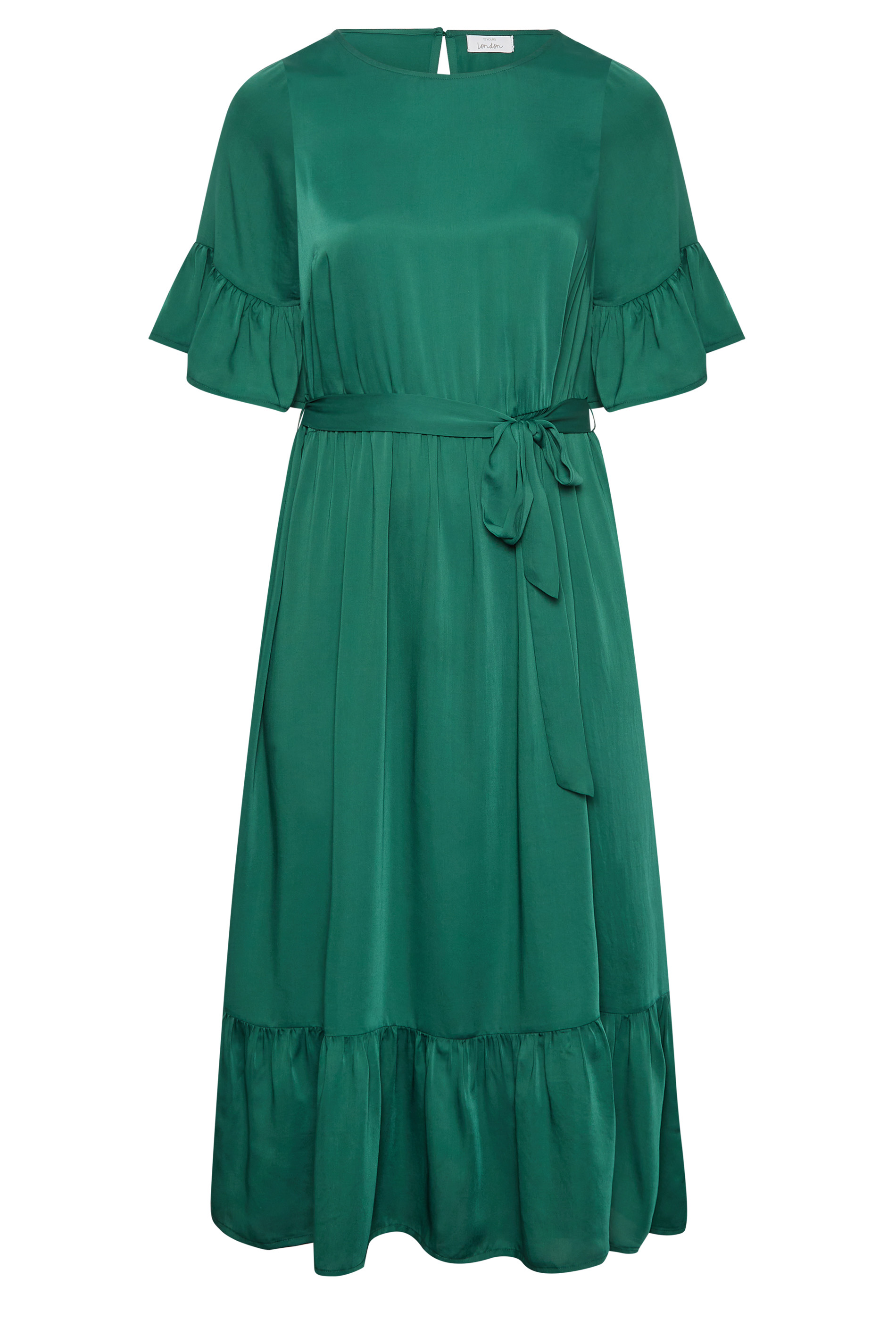 YOURS LONDON Plus Size Curve Green Satin Smock Dress | Yours Clothing