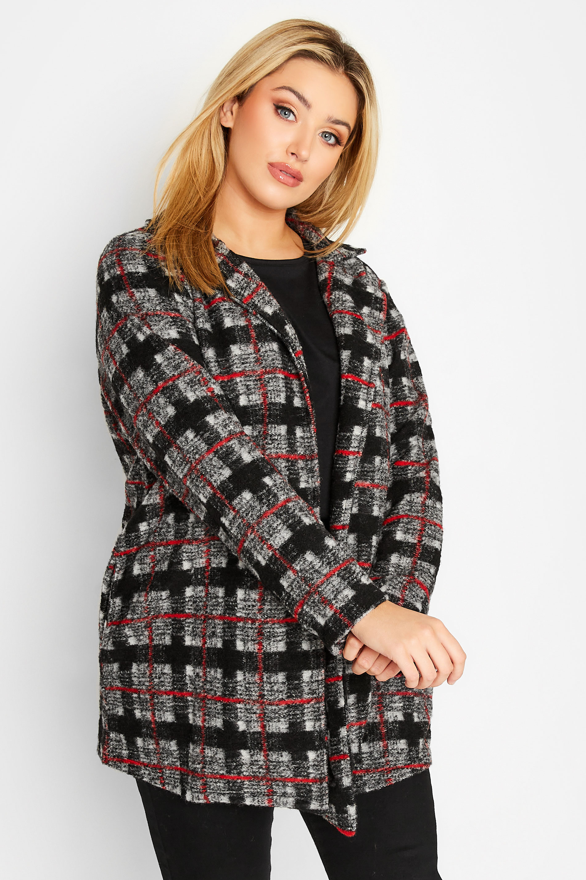 YOURS LUXURY Plus Size Black Check Print Fleece Jacket | Yours Clothing 1