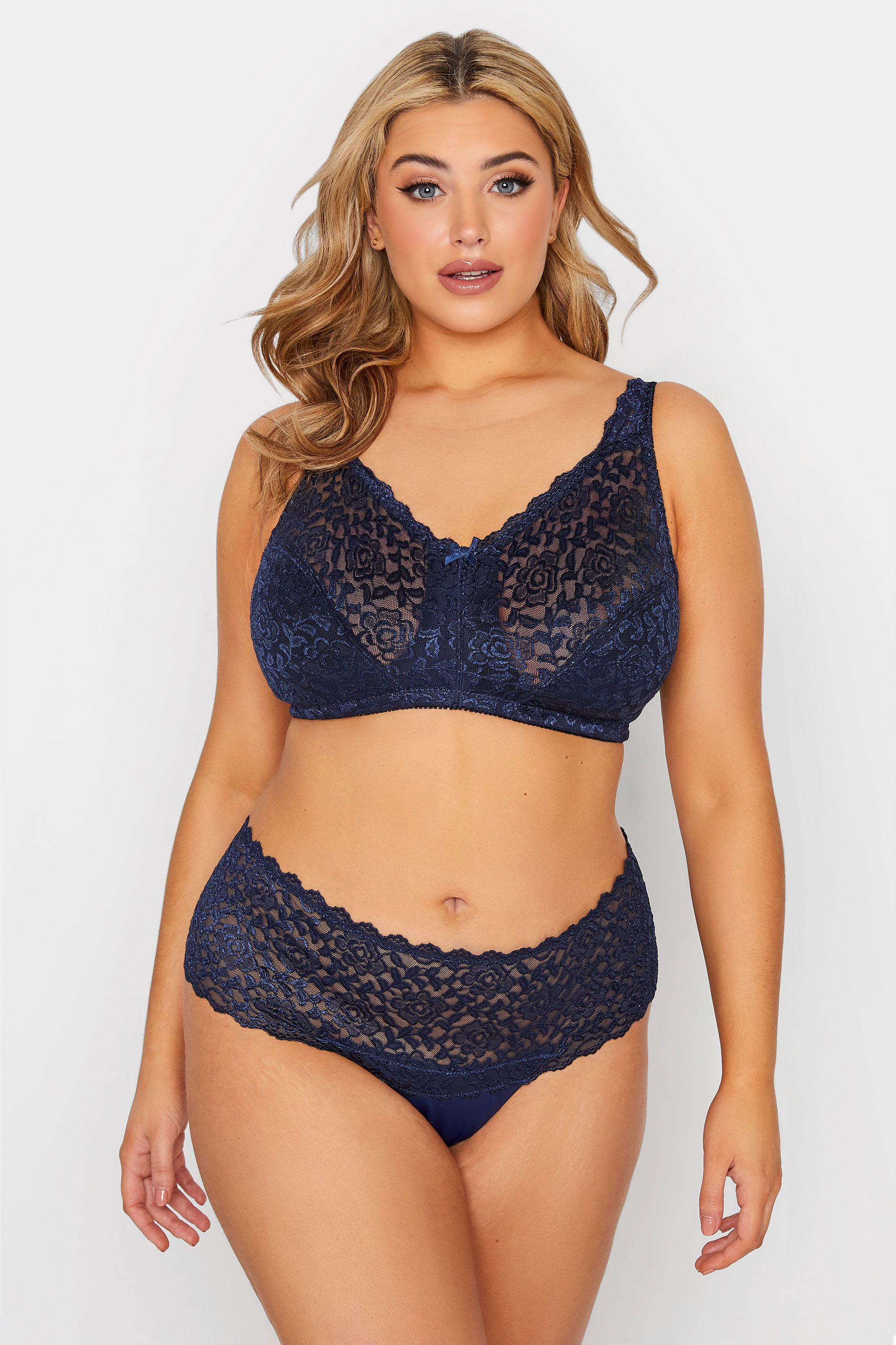 Plus Size 3 PACK Navy Blue & Pink Lace Low Rise Brazilian Knickers | Yours Clothing 3