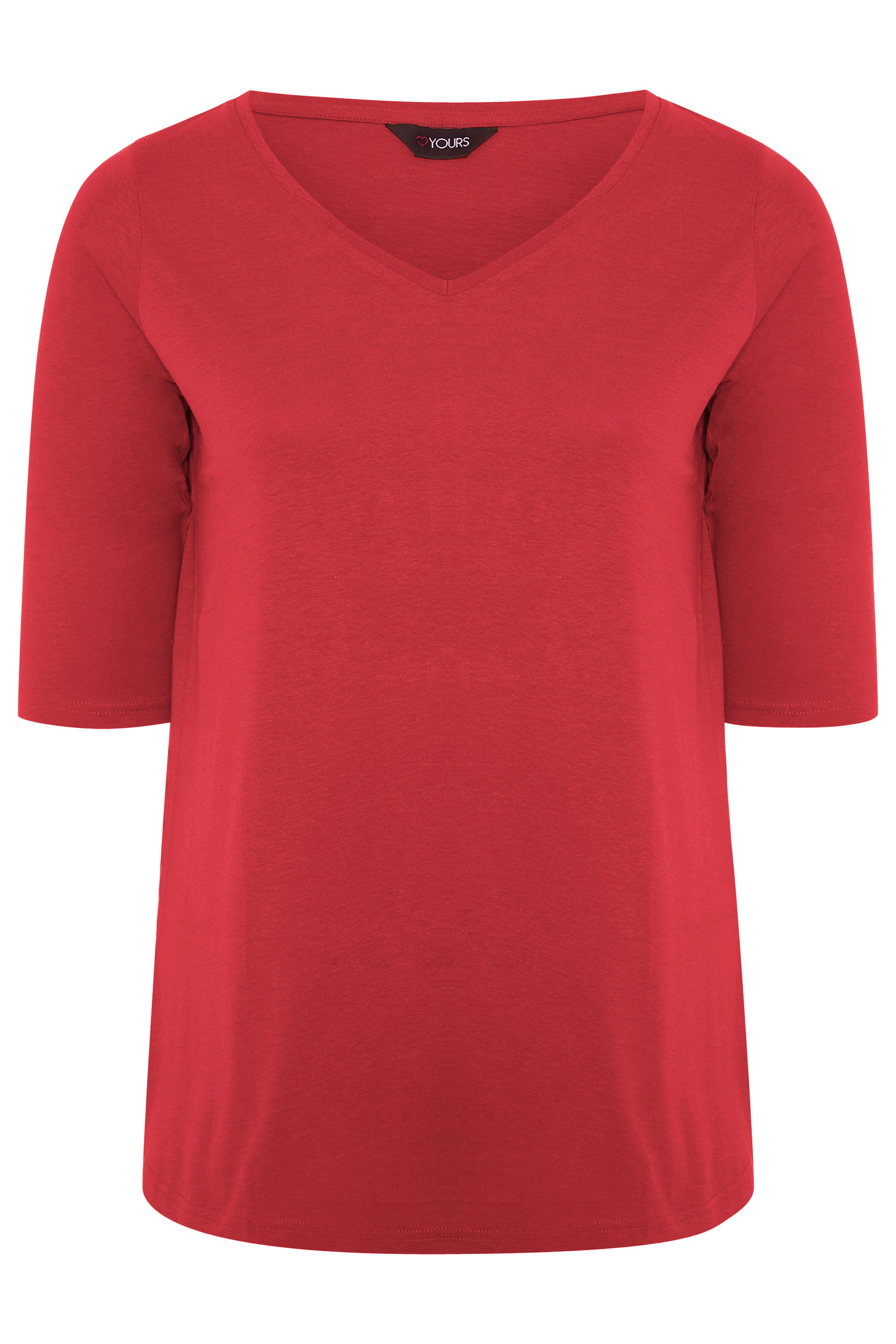 Red V-Neck Cotton Top | Yours Clothing