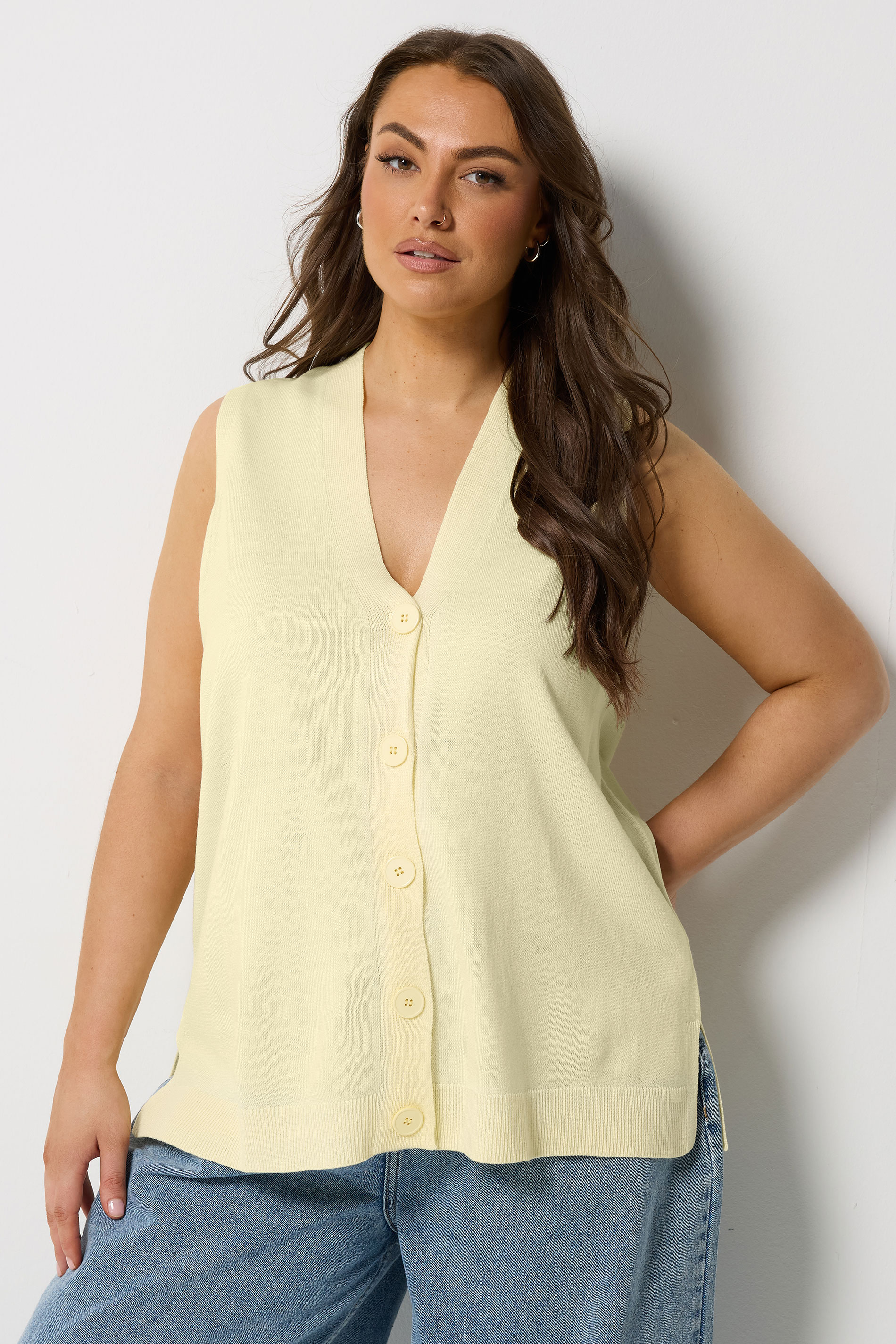 YOURS Plus Size Yellow Knitted Waistcoat | Yours Clothing 3