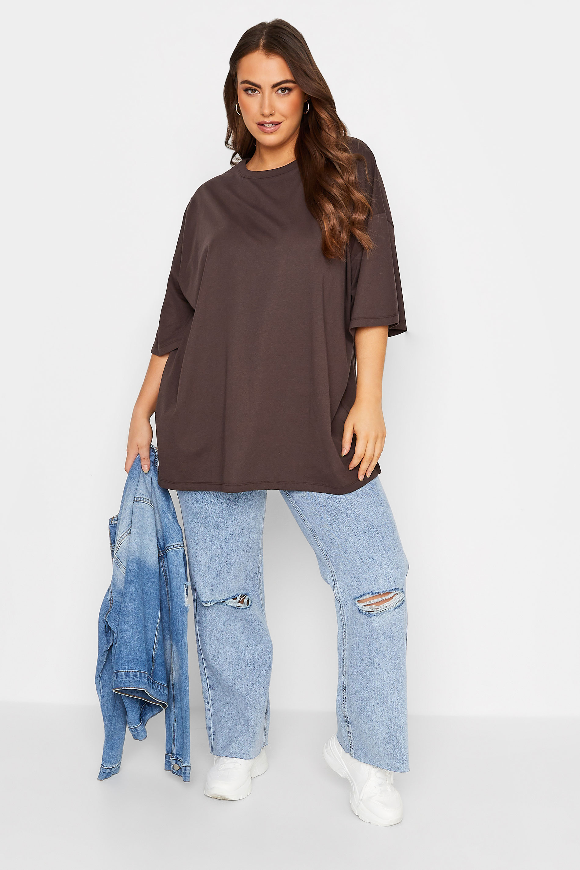 Plus Size Chocolate Brown Oversized Boxy T-Shirt | Yours Clothing 2