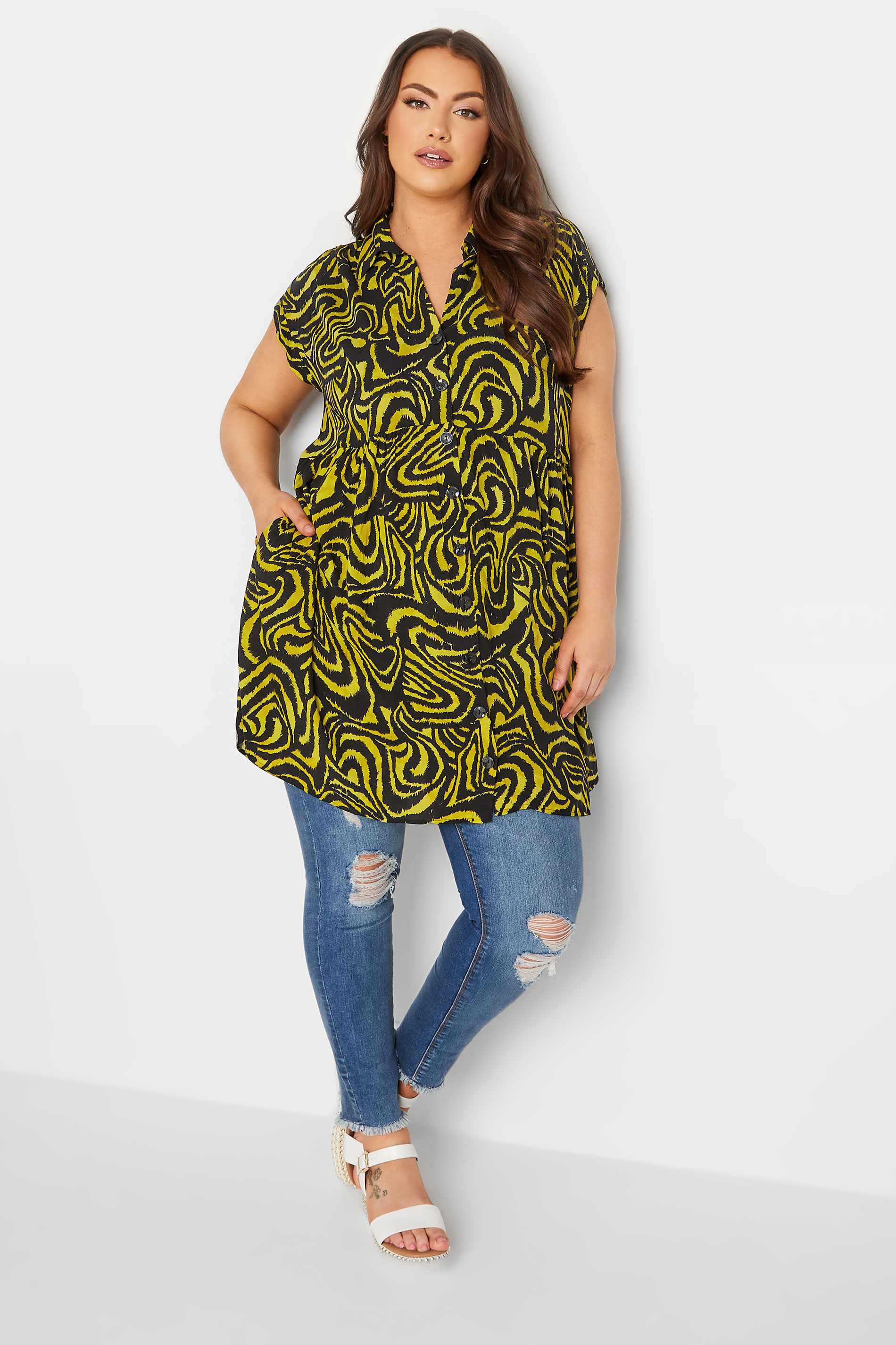 YOURS LONDON Plus Size Yellow Animal Print Tunic Dress | Yours Clothing 2