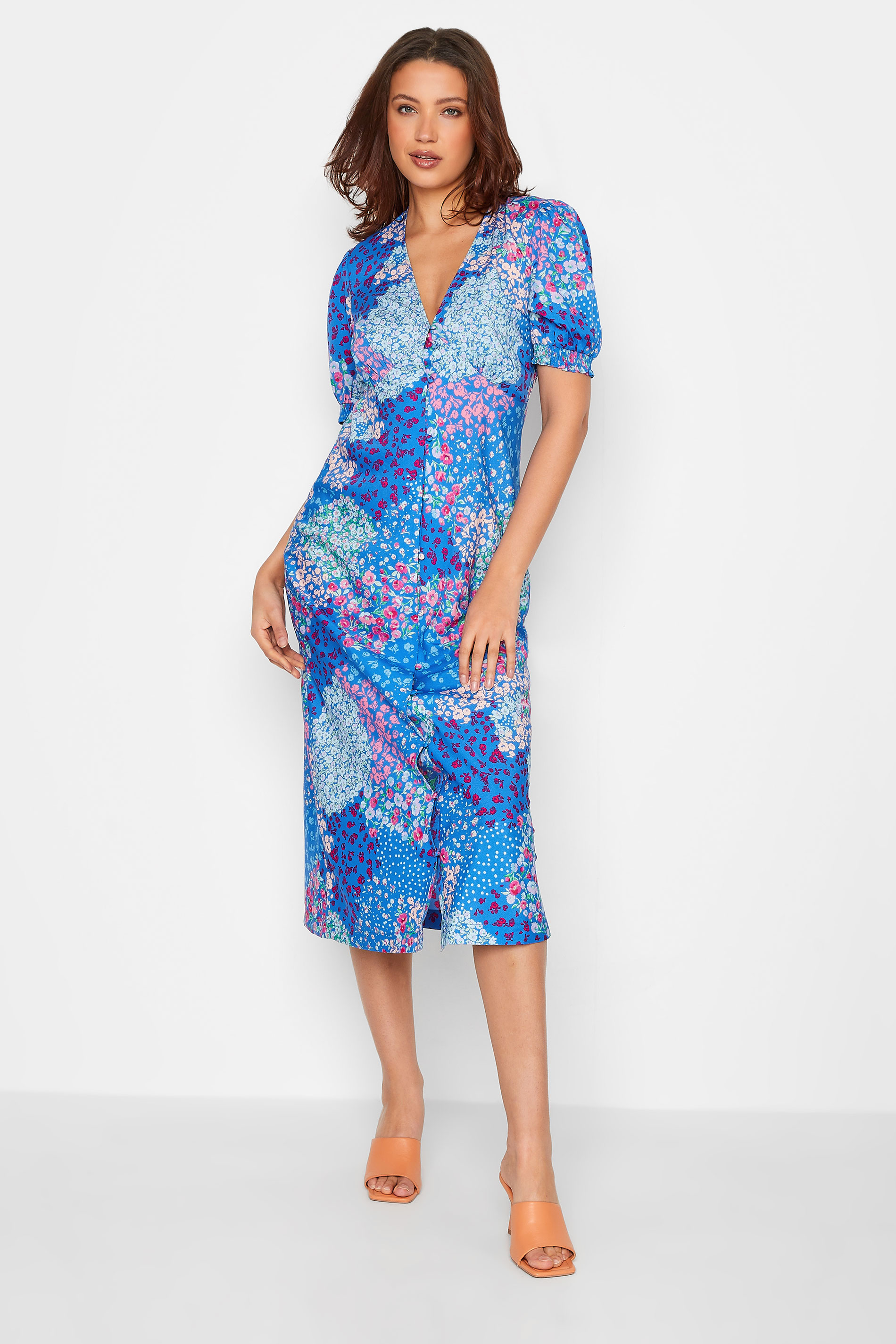 LTS Tall Womens Blue Floral Midi Tea Dress | Long Tall Sally  1