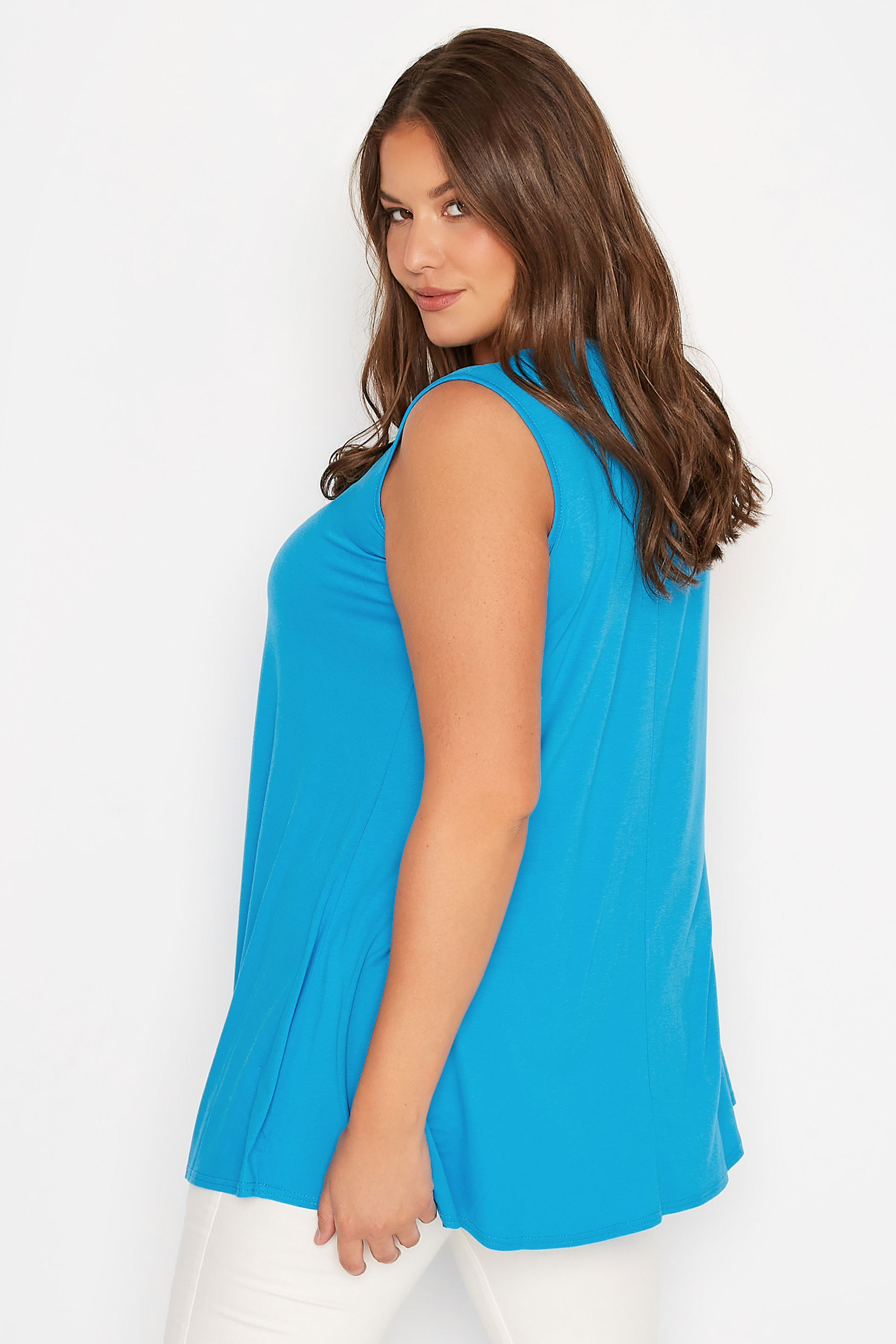 Grande taille  Tops Grande taille  Tops Casual | Curve Turquoise Blue Swing Vest Top - EK95463