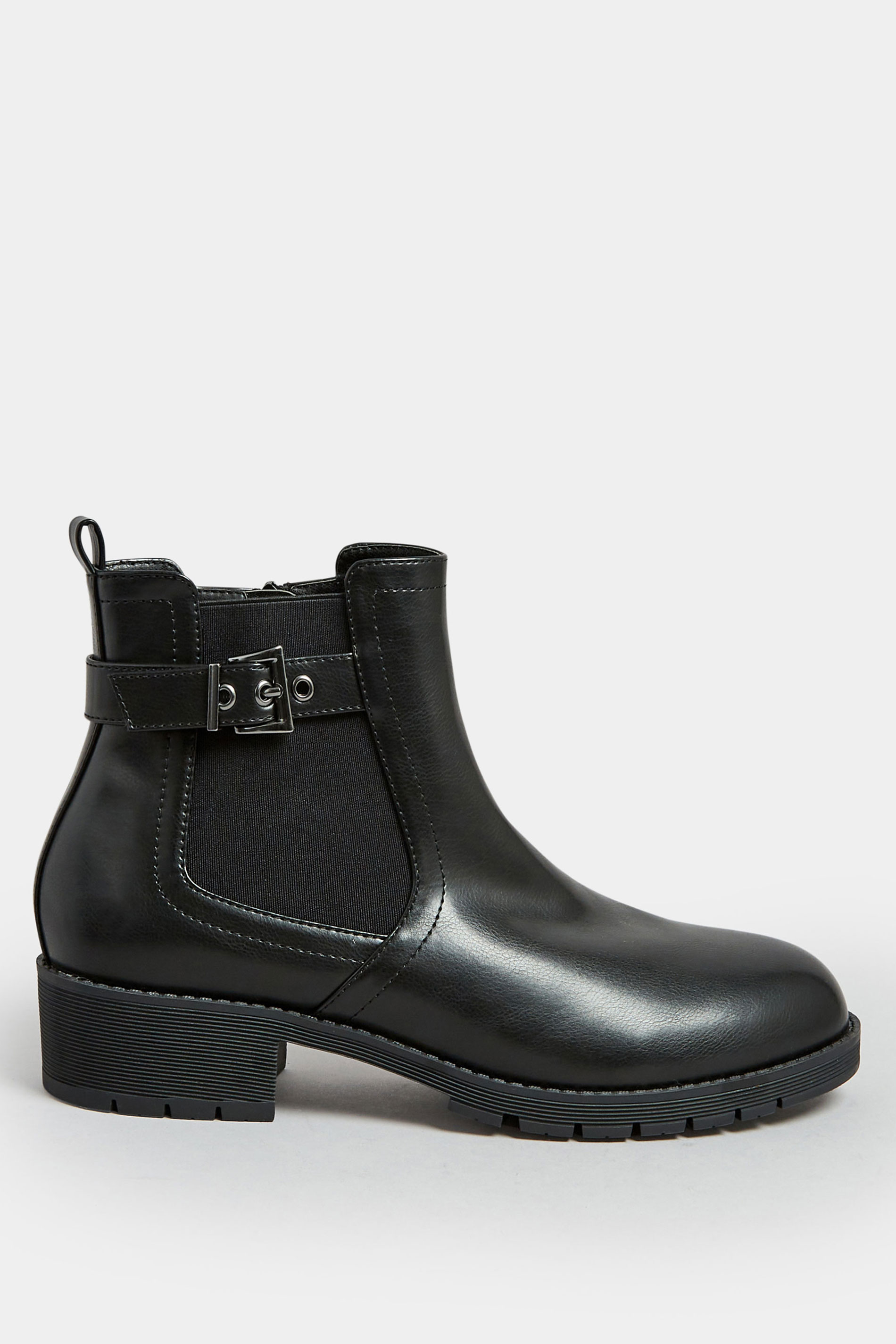 Black Faux Leather Buckle Ankle Boots In Wide E Fit & Extra Wide EEE Fit | Yours Clothing 3