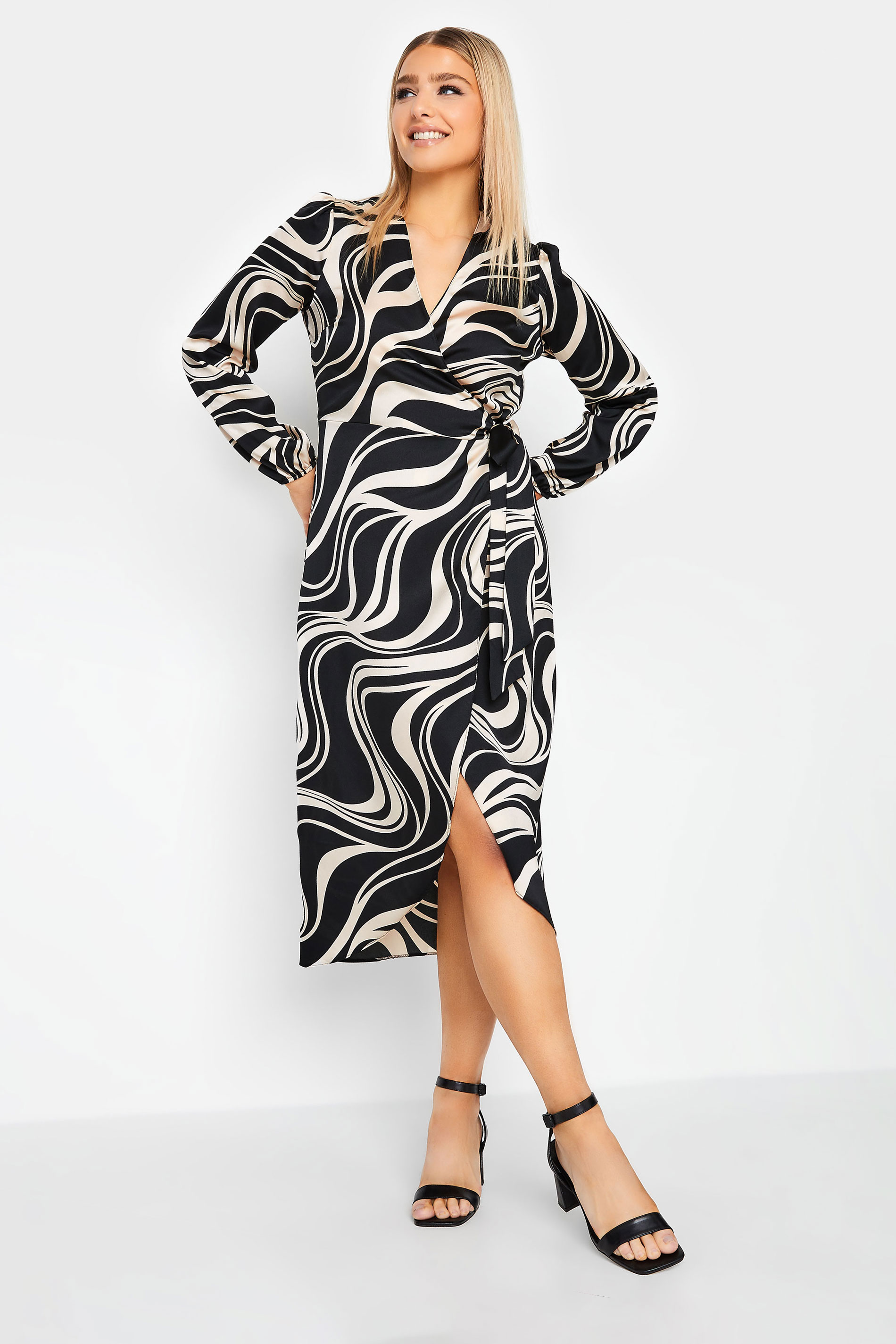 M&Co Black Swirl Print Midi Wrap Dress | M&Co 2