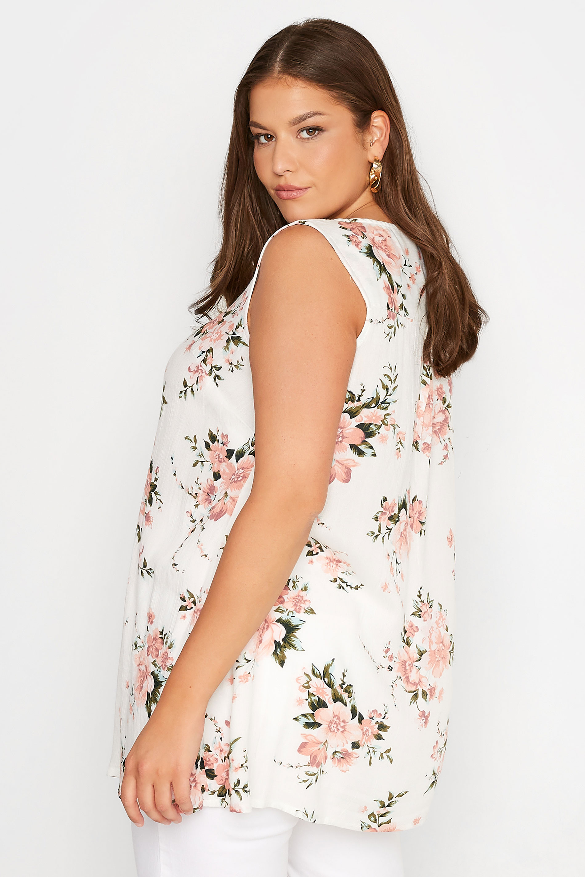 Grande taille  Tops Grande taille  Tops Casual | Curve White Floral Swing Vest Top - GJ03787