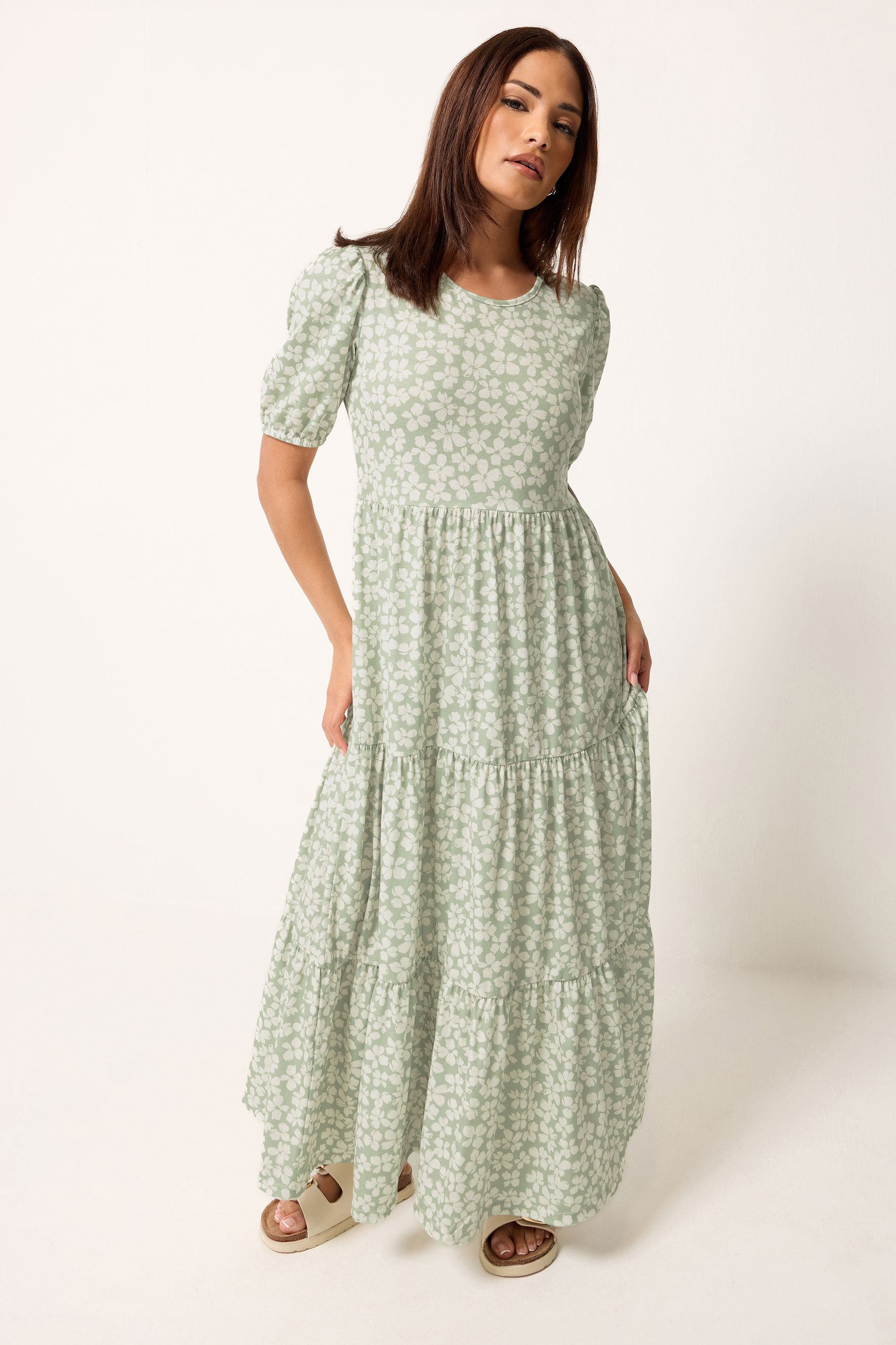 PixieGirl Sage Green Ditsy Tiered Maxi Dress | PixieGirl 3