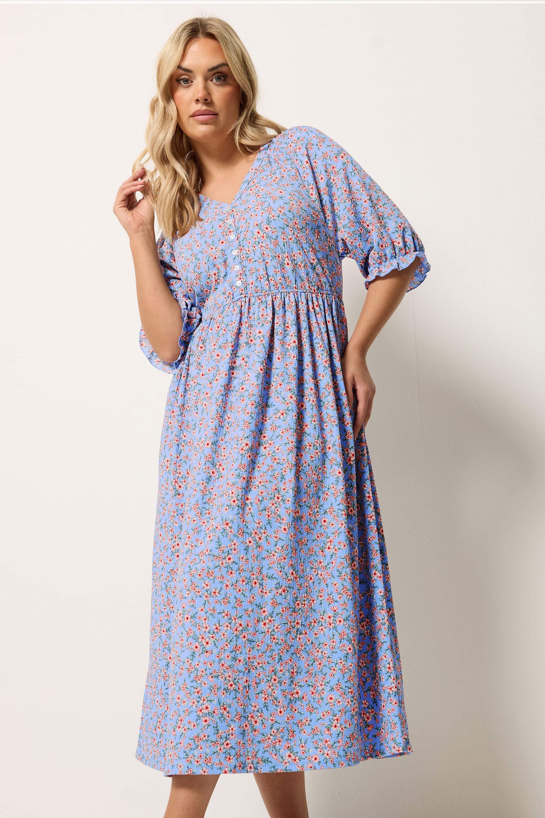 YOURS Plus Size Blue Ditsy Floral Raglan Sleeve Dress | Yours Clothing 3