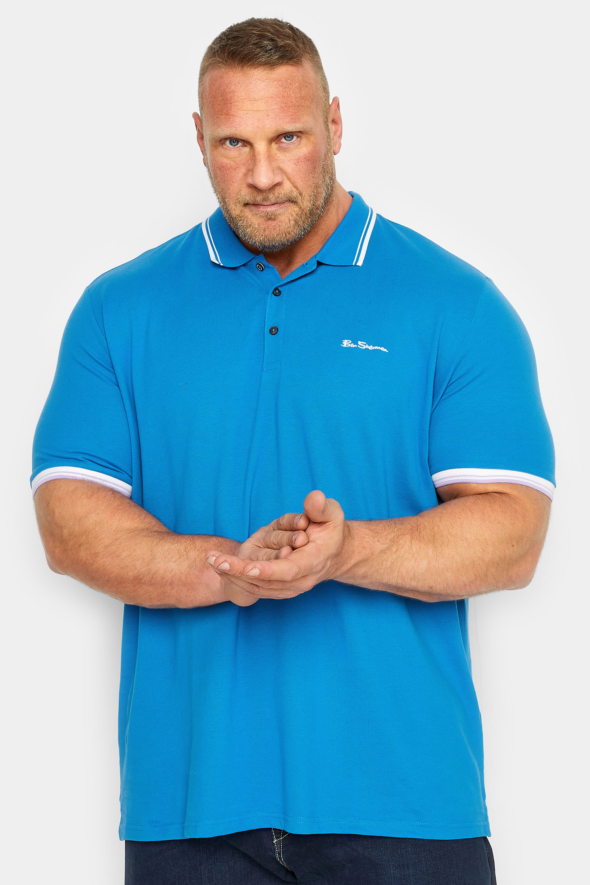 BEN SHERMAN Big & Tall Blue Signature Tipped Polo Shirt | BadRhino 1