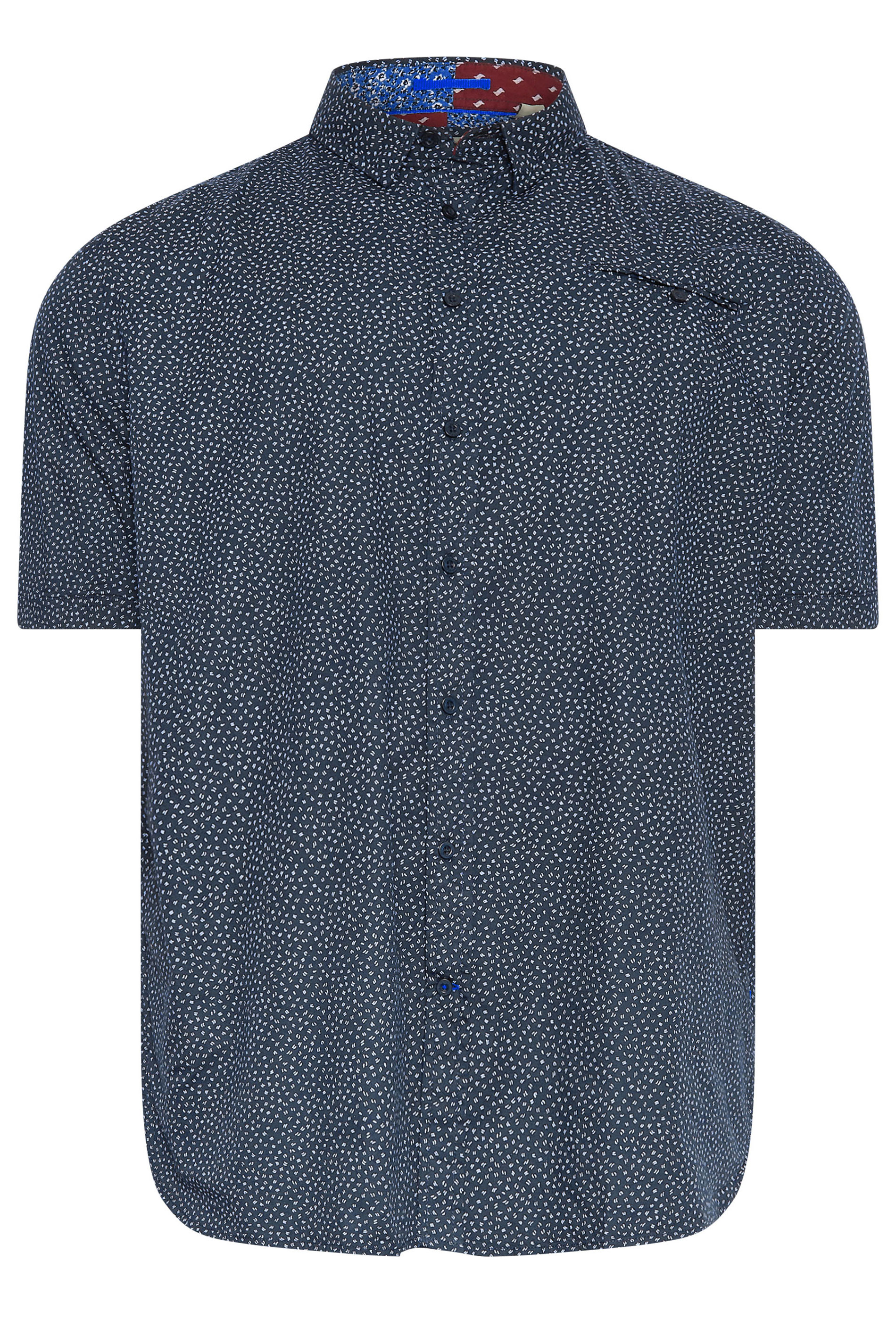 D555 Big & Tall Navy Blue Micro Print Short Sleeve Shirt | BadRhino 3
