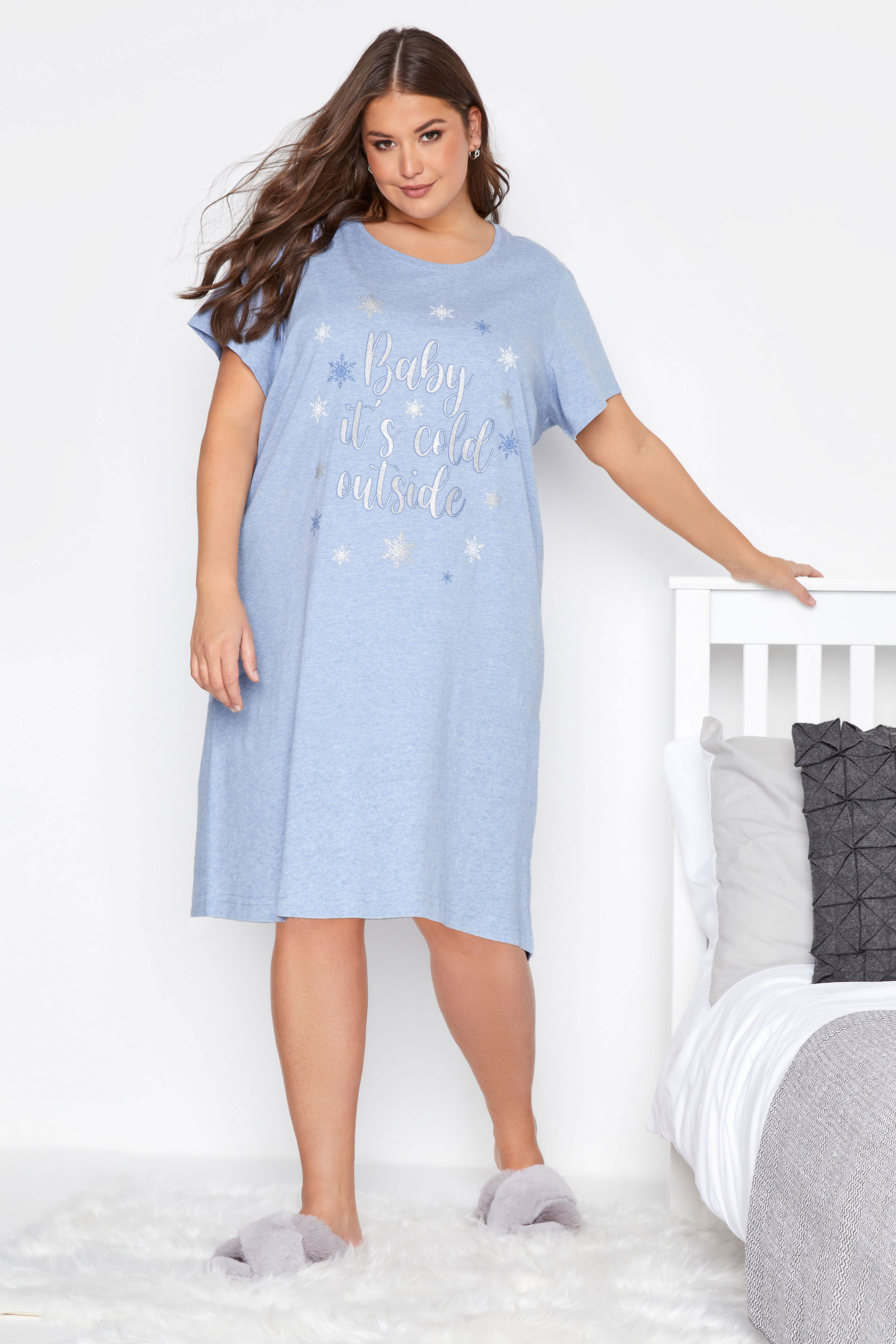 Curve Blue 'Baby It's Cold Outside' Sparkle Snowflake Nightdress_A.jpg