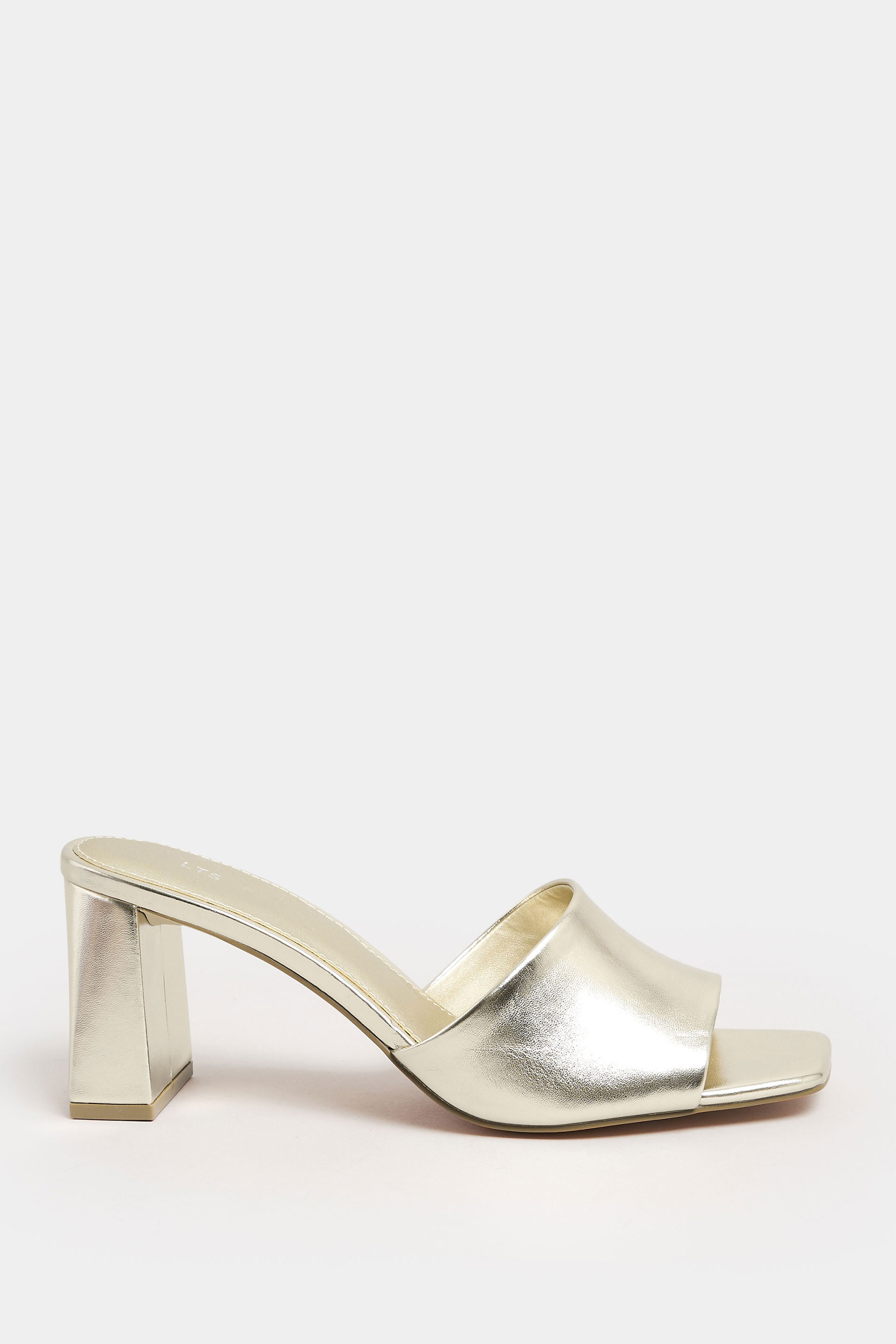 LTS Gold Faux Leather Block Heel Mules In Standard Fit | Long Tall Sally 3