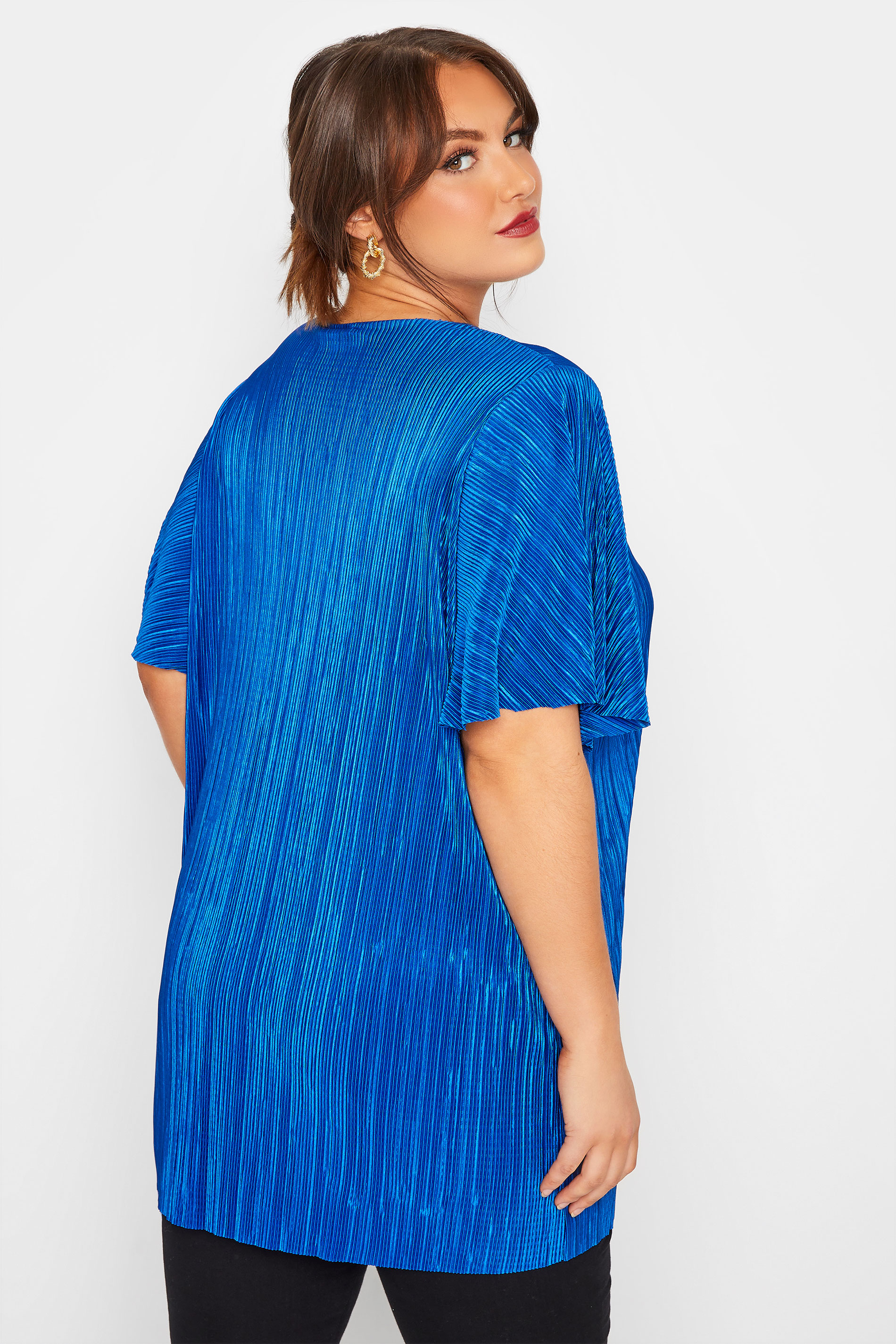 Grande taille  Tops Grande taille  Tops de Soirée | LIMITED COLLECTION - T-Shirt Bleu Roi Ample Texture Plissée - ZO09527