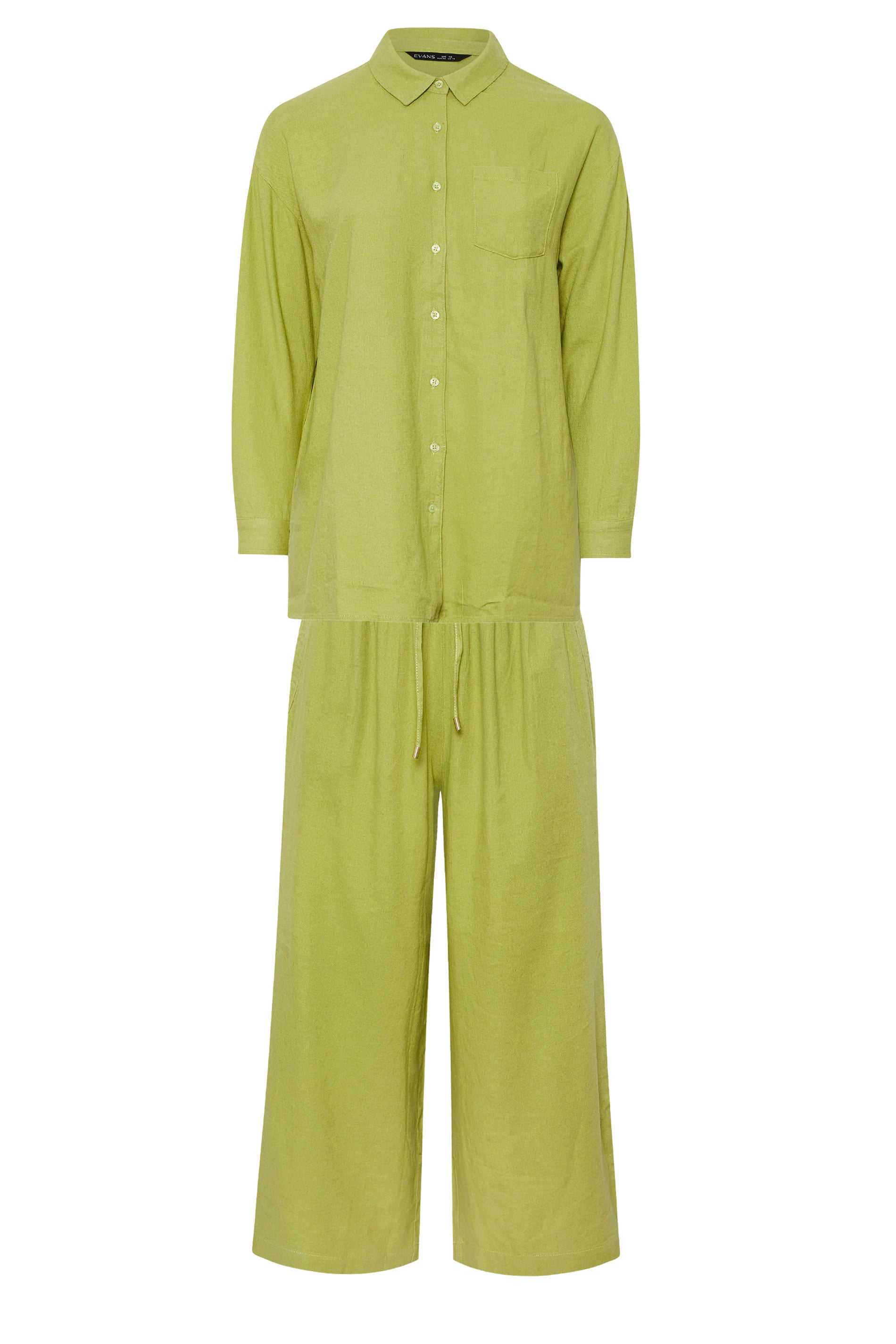 EVANS Plus Size Set Chartreuse Green Linen Shirt & Trouser | Evans 9