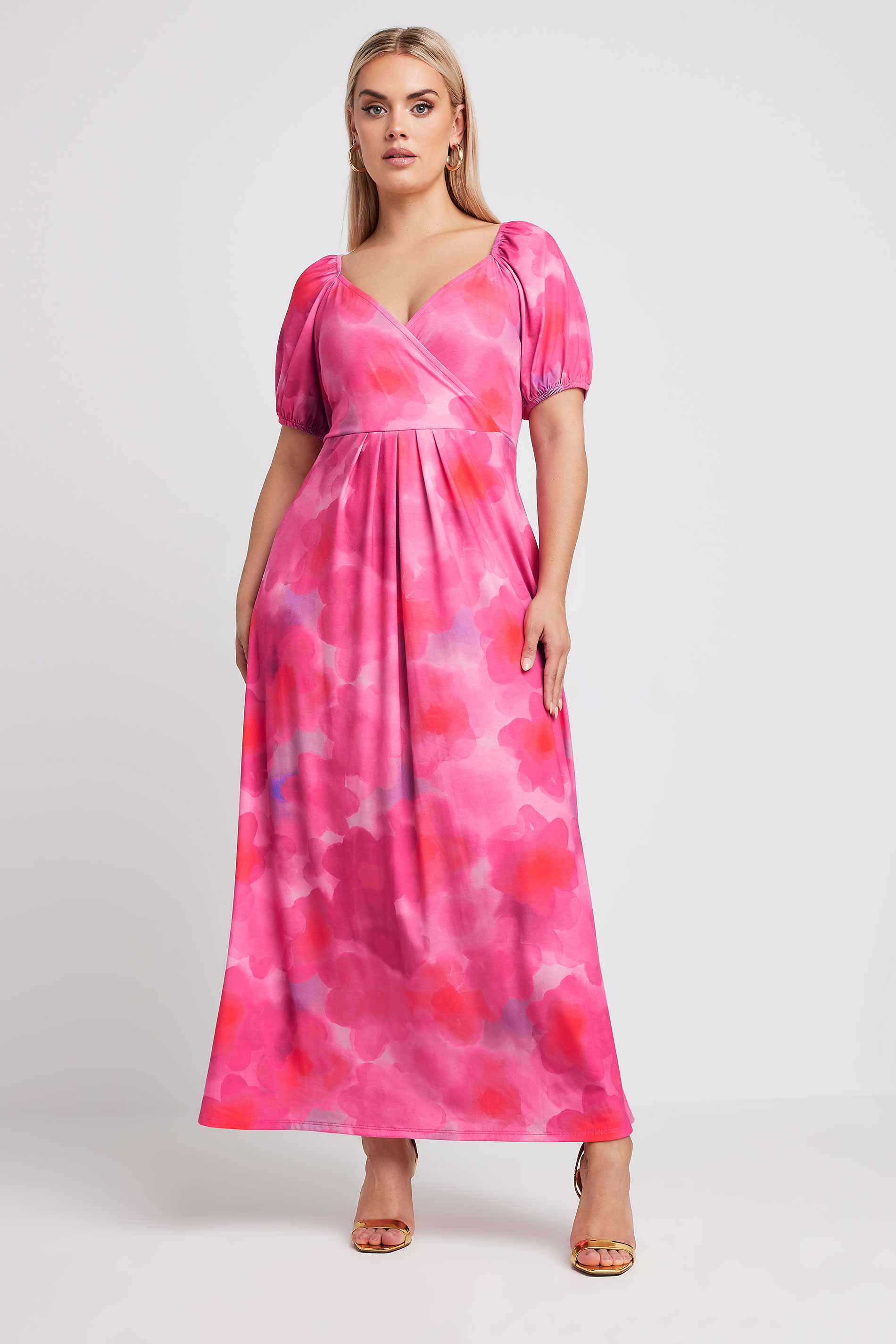 LIMITED COLLECTION Plus Size Pink Blur Floral Print Wrap Maxi Dress | Yours Clothing 2