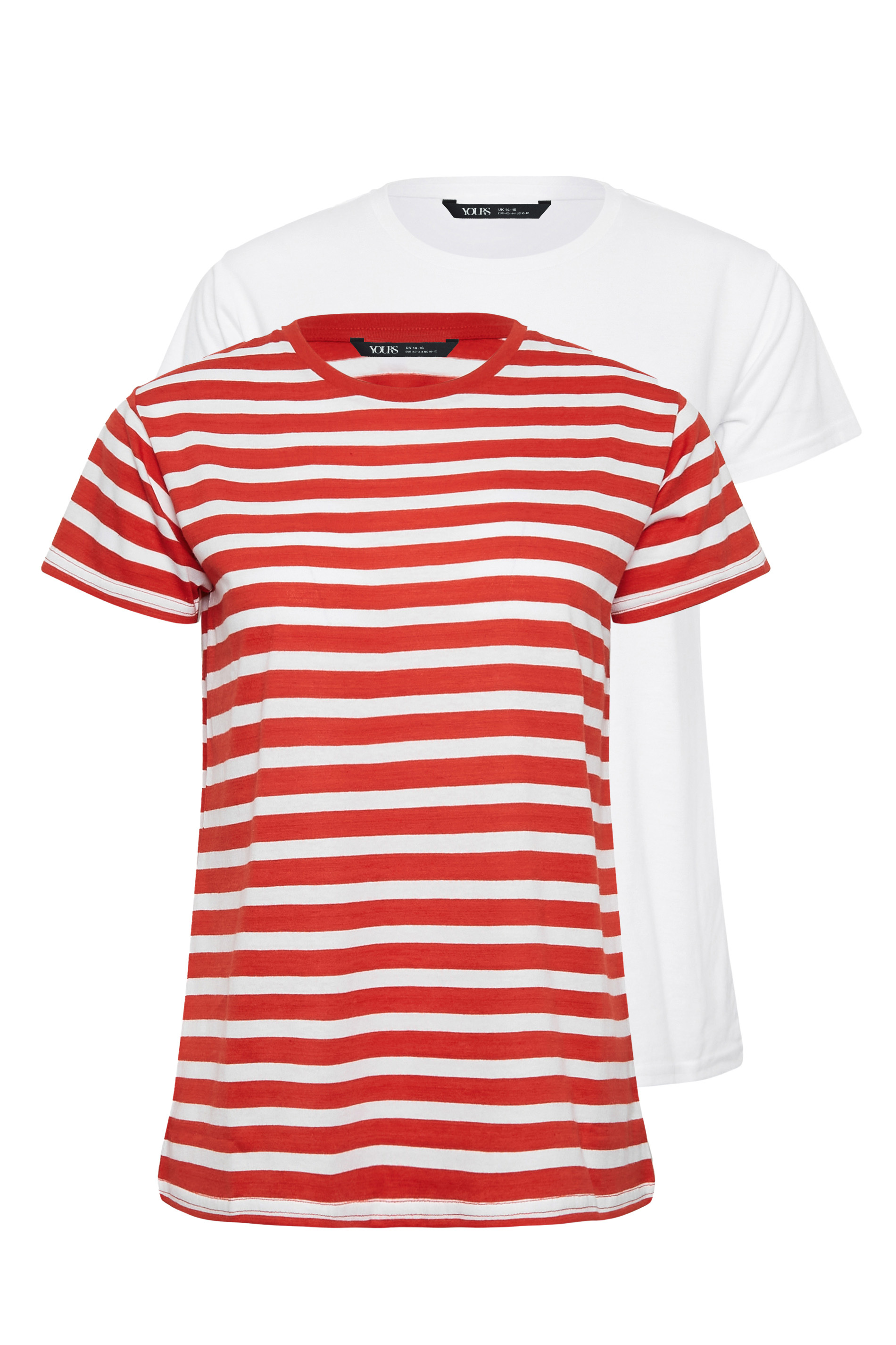YOURS PETITE Plus Size 2 PACK Red & White Stripe T-Shirts | Yours Clothing 1