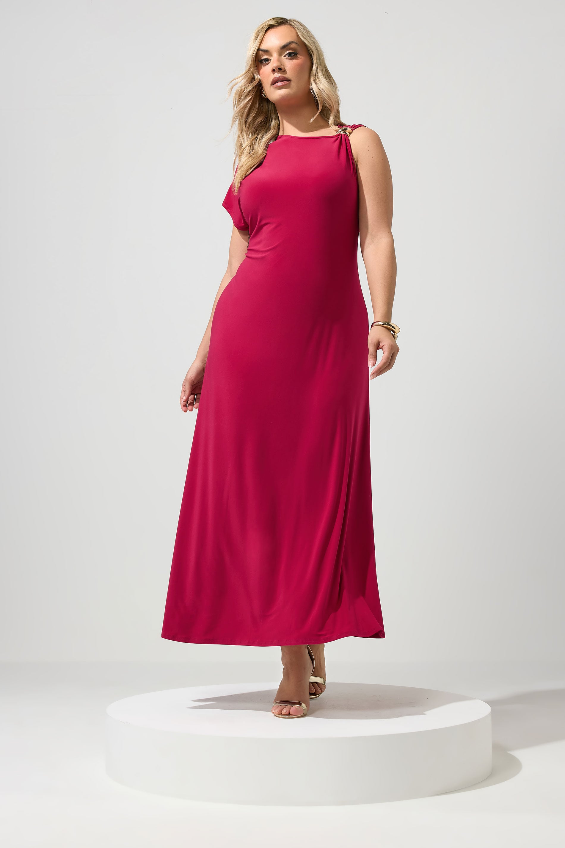 YOURS LONDON Plus Size Red Metal Buckle Detail Maxi Dress | Yours Clothing 1