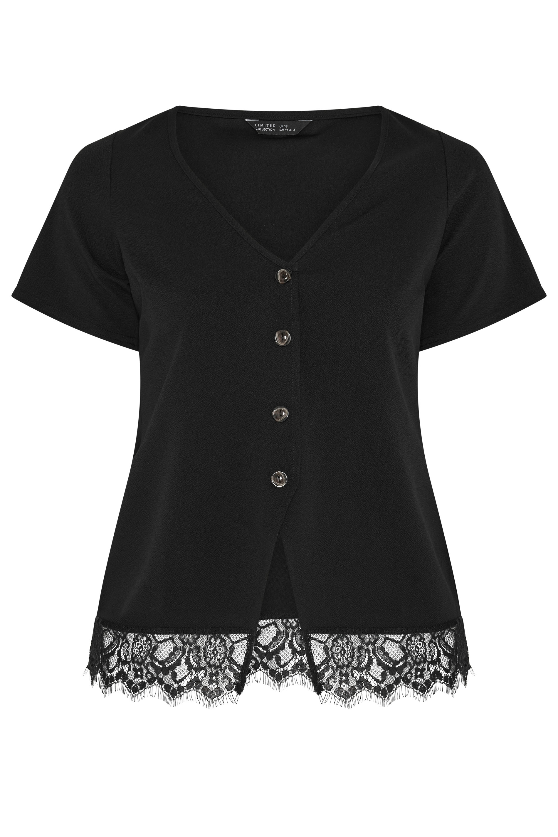 LIMITED COLLECTION Plus Size Black V-Neck Lace Hem Top | Yours Clothing 6