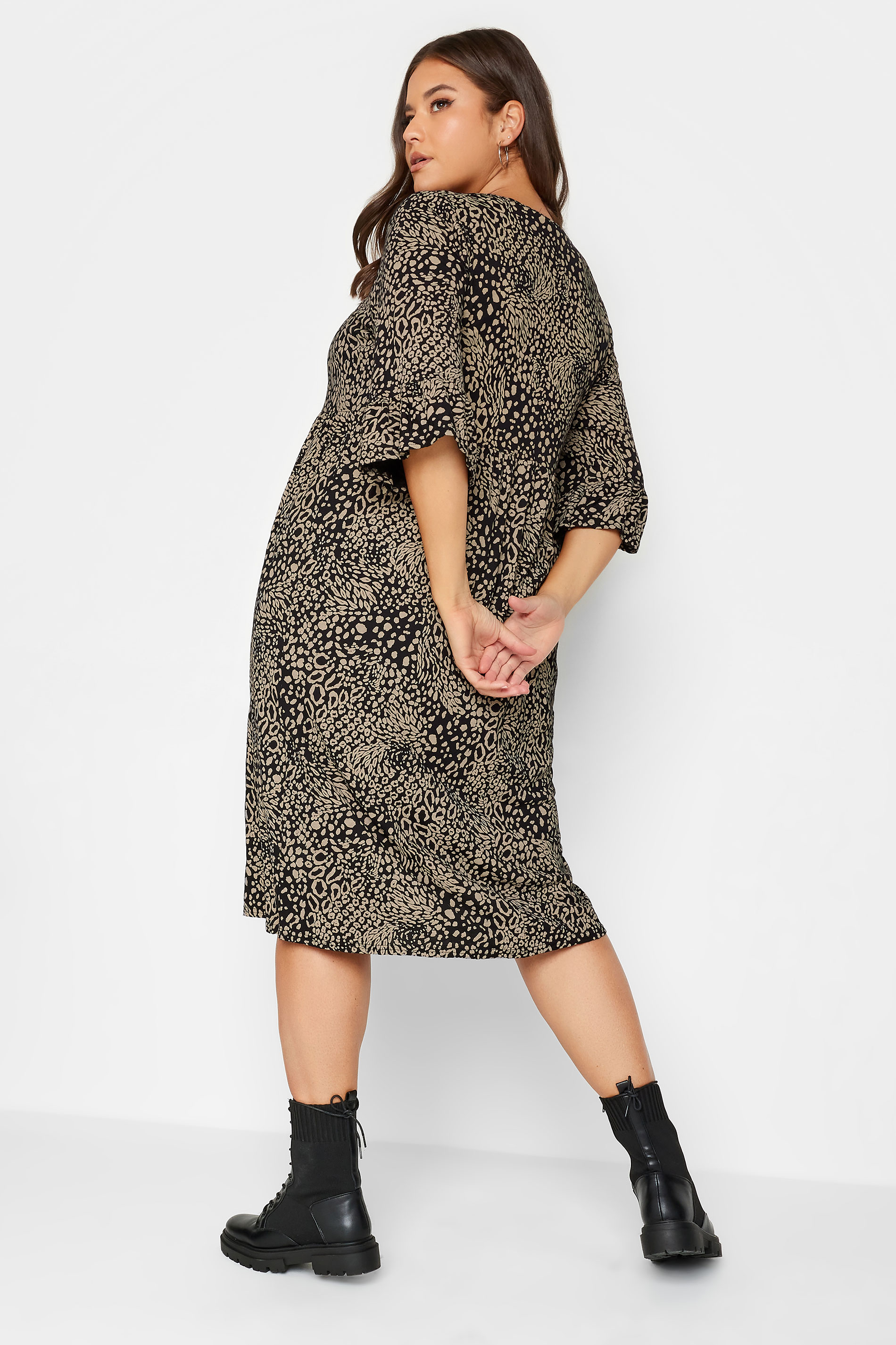 Curve Beige Brown Animal Print Smock Dress | Yours Clothing 3