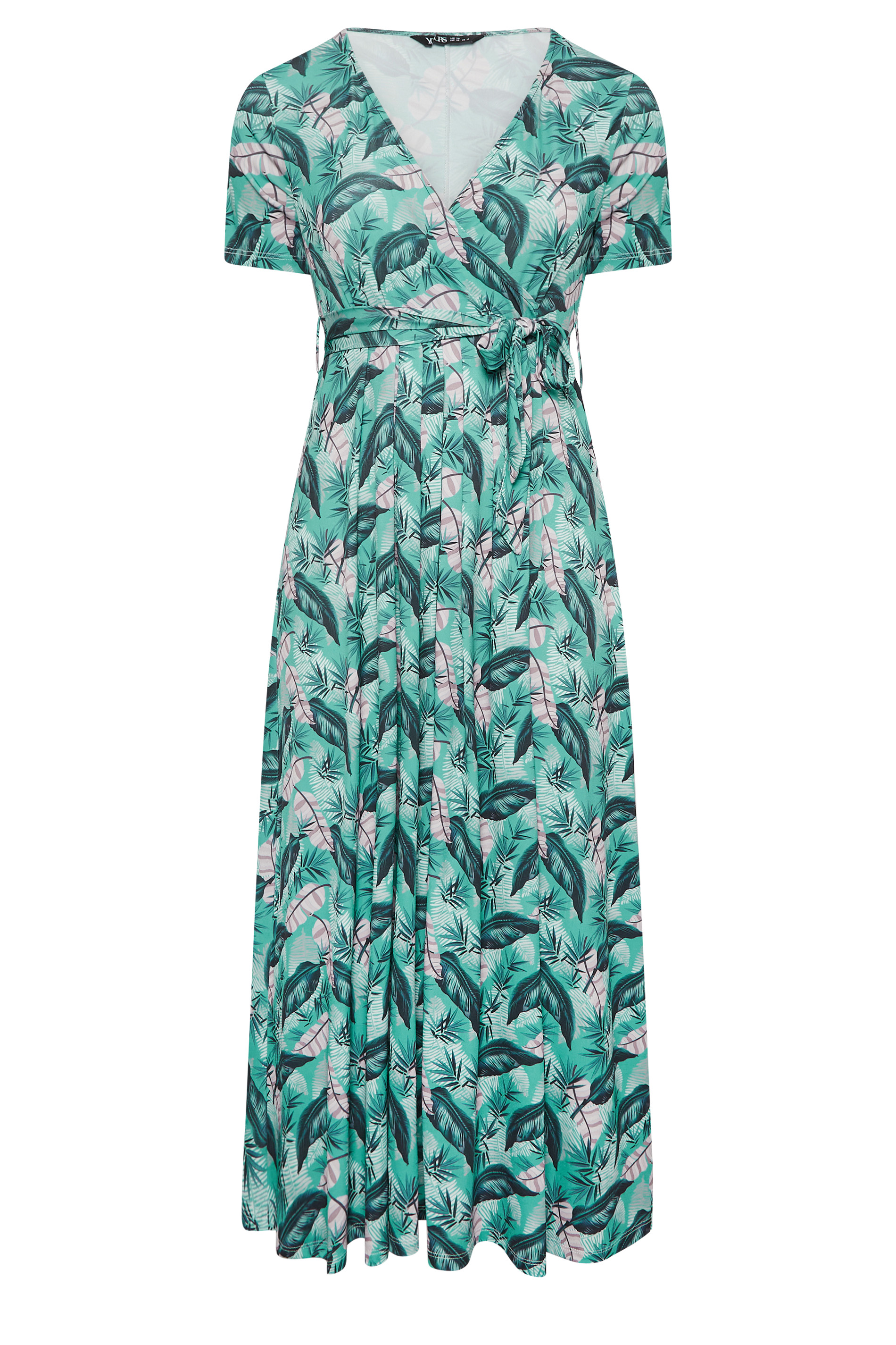 YOURS Curve Plus Size Light Blue Leaf Print Maxi Wrap Dress | Yours ...