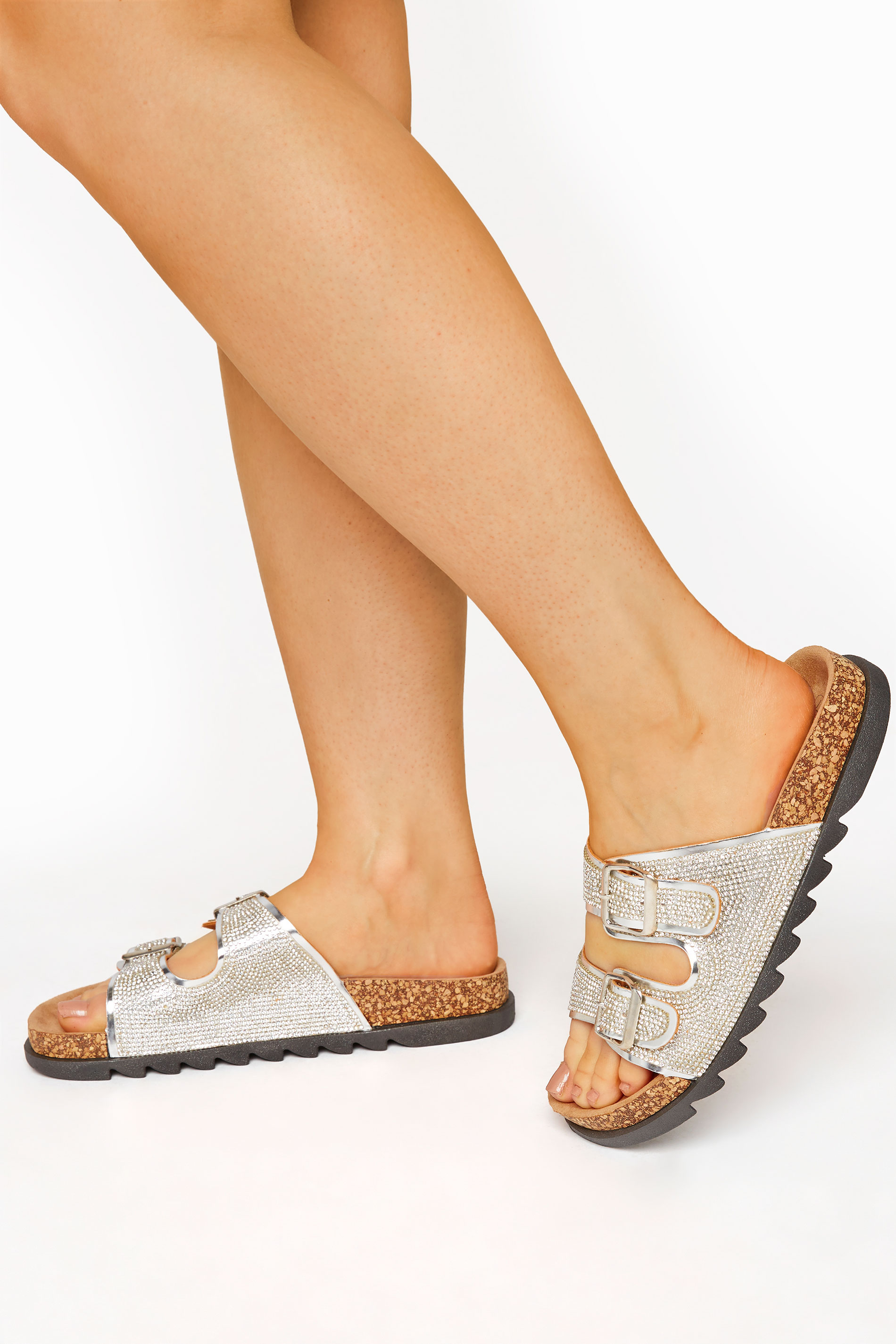 Silver Sparkle Footbed Sandal In Wide E Fit 1