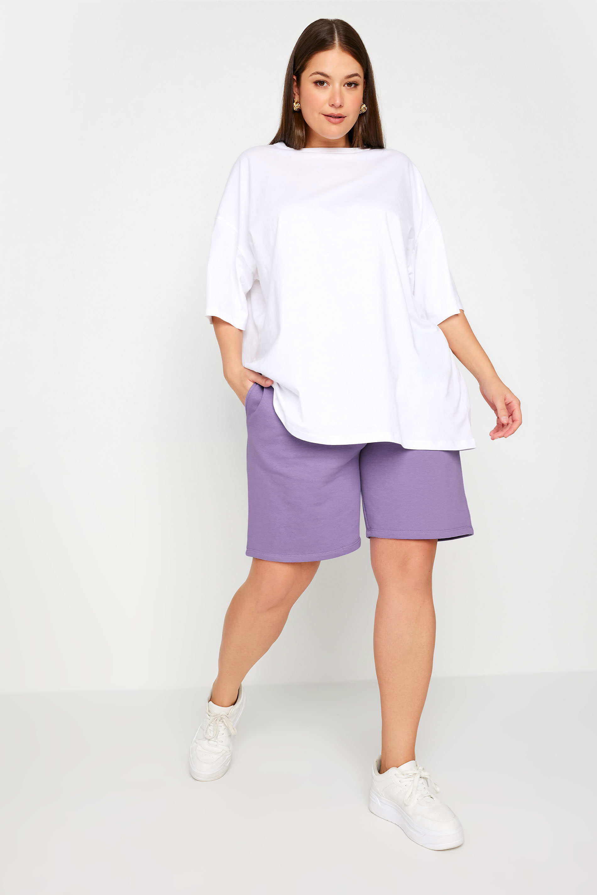 YOURS Plus Size Purple Jogger Shorts | Yours Clothing 2
