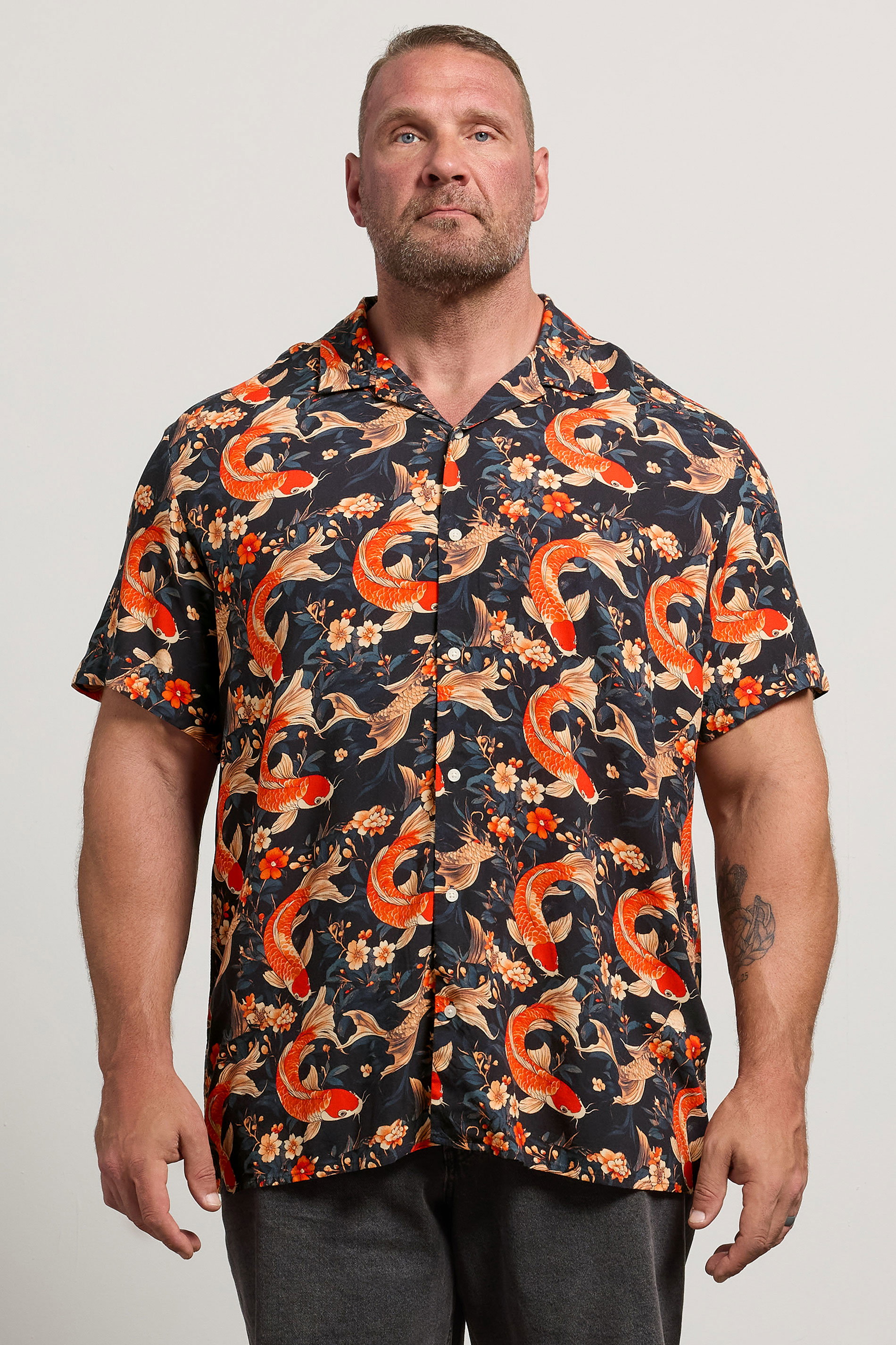 JACK & JONES Big & Tall Brown Fish Print Resort Shirt | Badrhino 3
