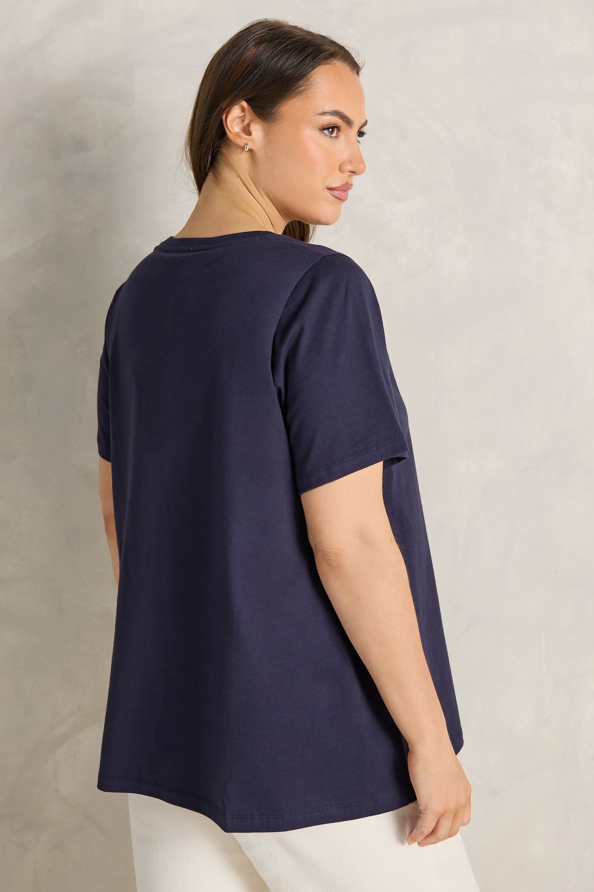 EVANS Plus Size Navy Blue Beaded Flower T-Shirt | Evans 4