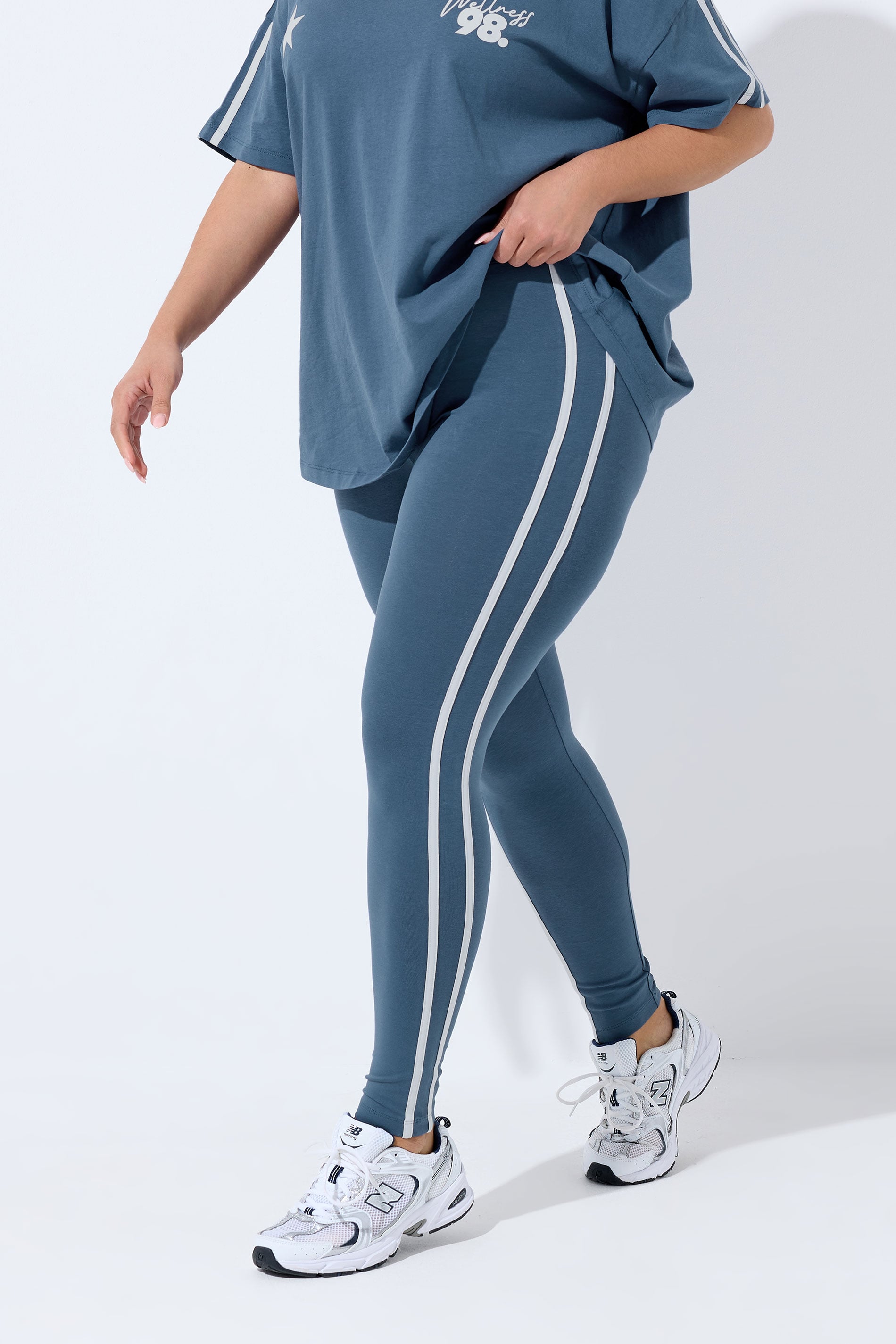 YOURS ACTIVE Plus Size Brown Side Stripe Leggings | Yours Clothing 3